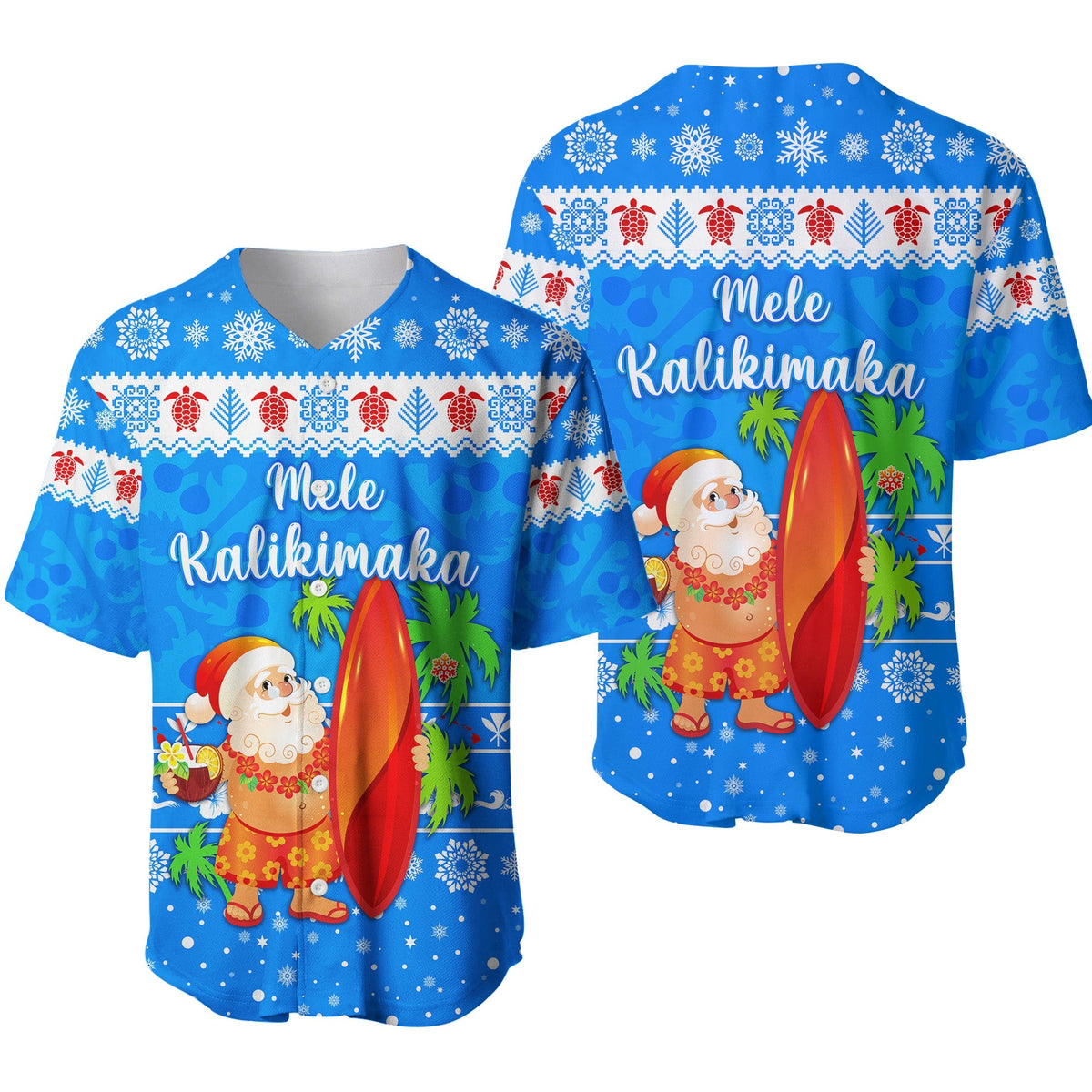 Hawaii Christmas Baseball Jersey Santa Claus Surfing Simple Style - Blue LT8 - Wonder Print Shop