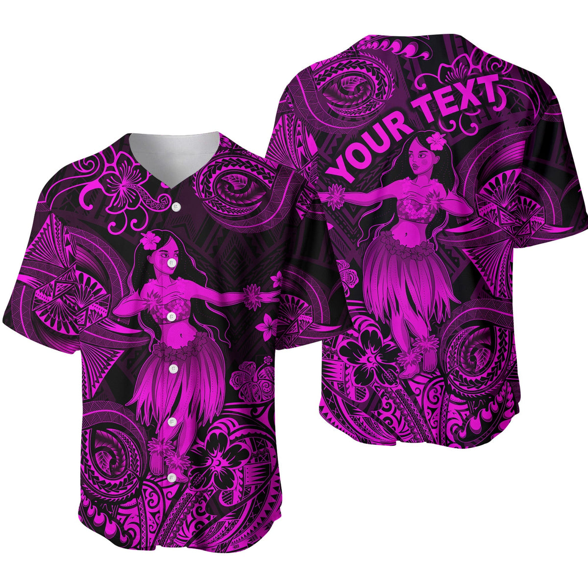 (Custom Personalised) Hawaii Hula Girl Polynesian Baseball Jersey Unique Style - Pink LT8 - Wonder Print Shop