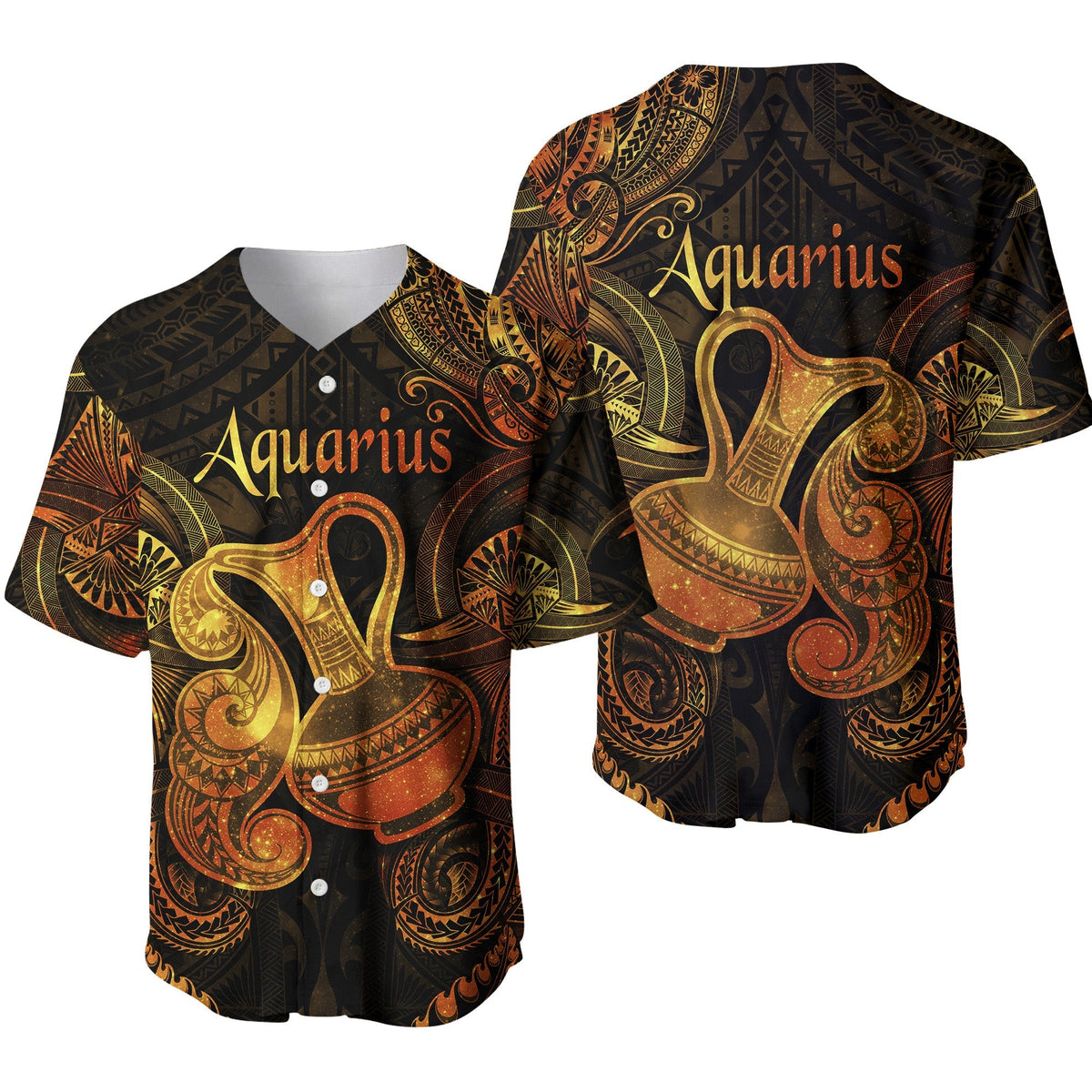 Aquarius Zodiac Polynesian Baseball Jersey Unique Style - Gold LT8 - Wonder Print Shop