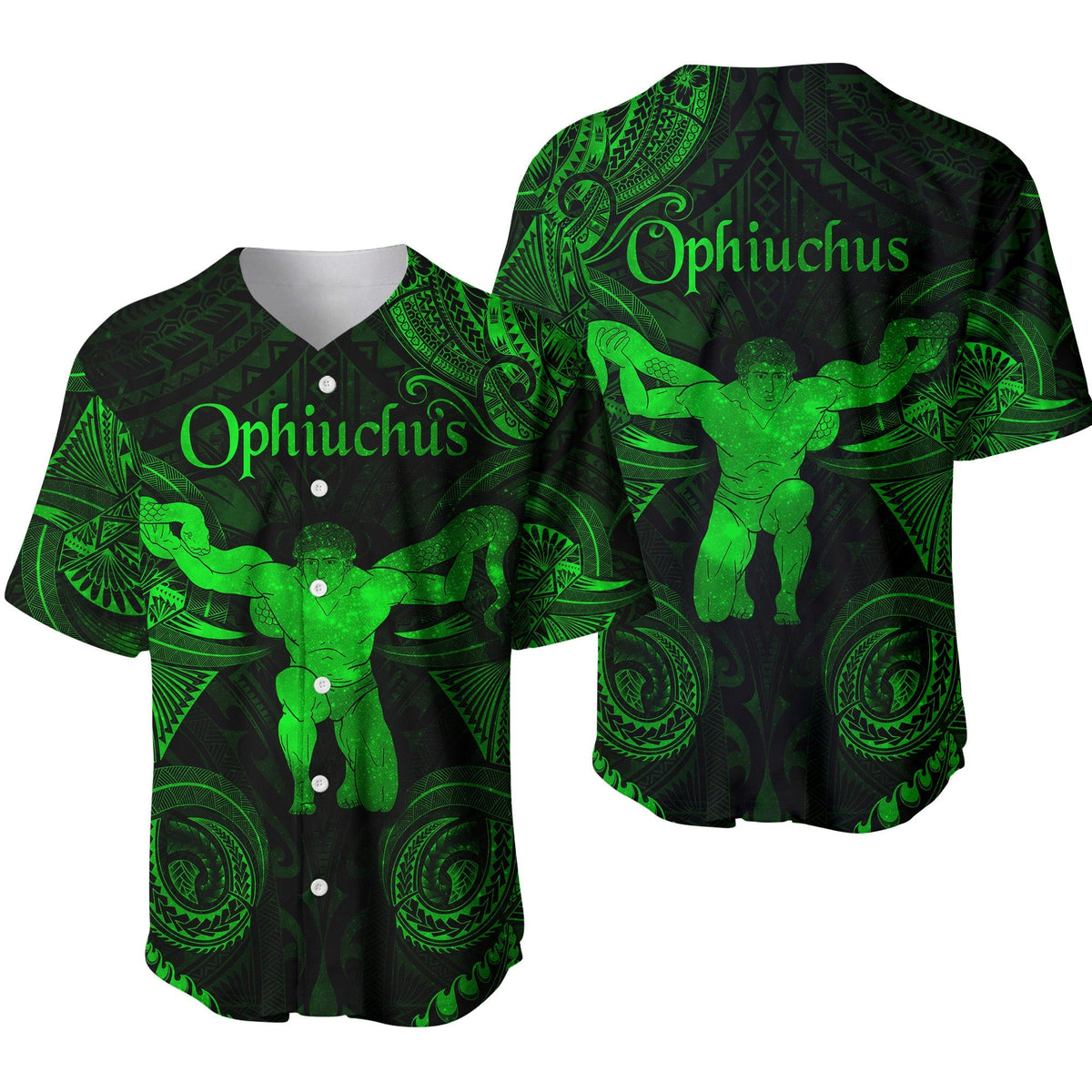 Ophiuchus Zodiac Polynesian Baseball Jersey Unique Style Green LT8 - Wonder Print Shop