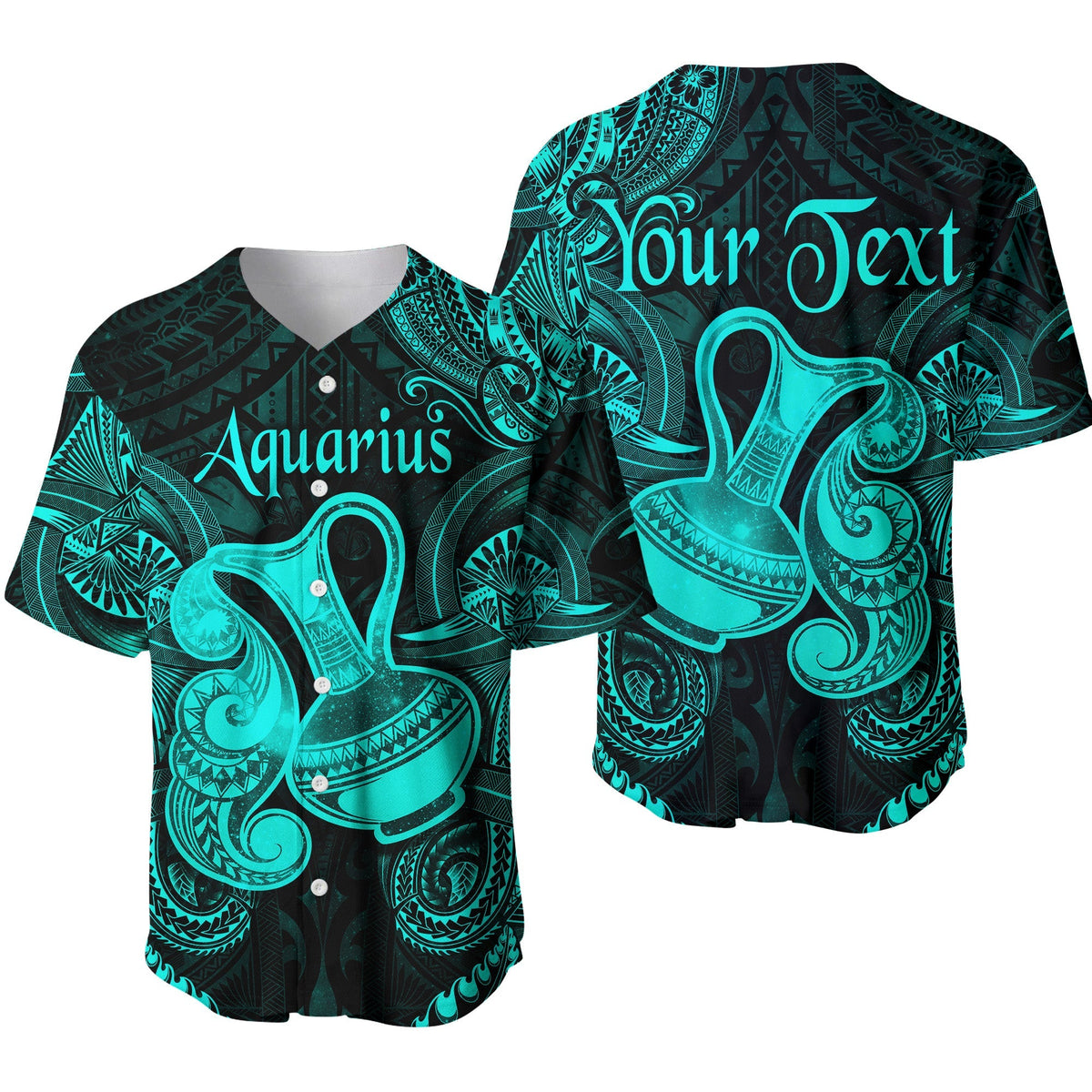 (Custom Personalised) Aquarius Zodiac Polynesian Baseball Jersey Unique Style - Turquoise LT8 - Wonder Print Shop