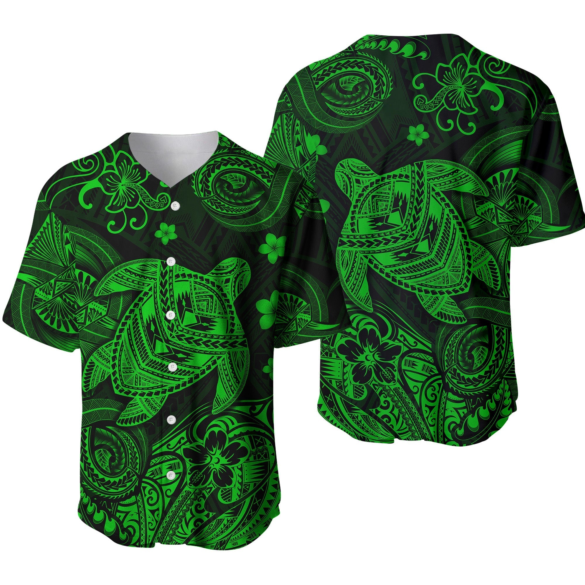 Hawaii Turtle Polynesian Baseball Jersey Plumeria Flower Unique Style - Green LT8 - Wonder Print Shop