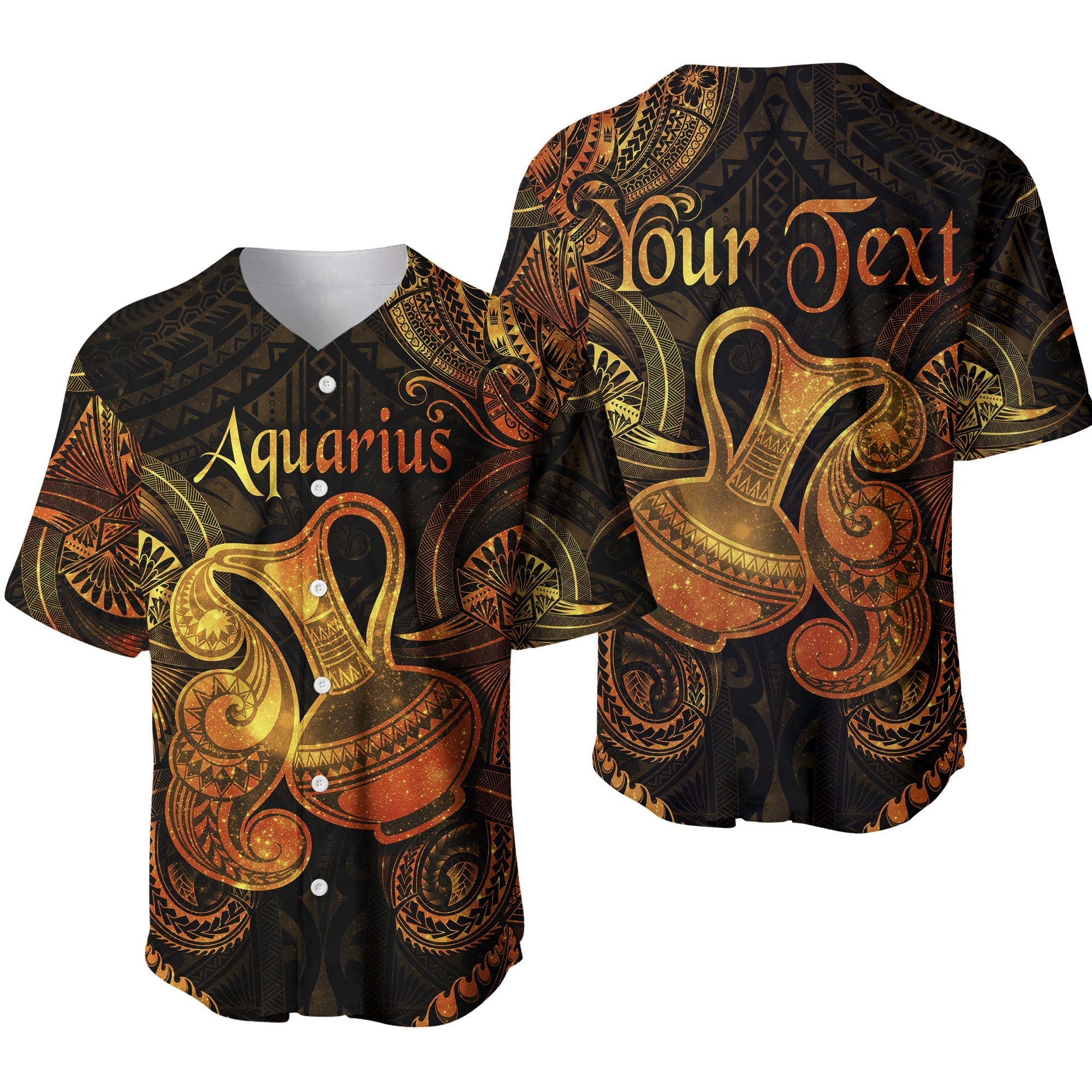 (Custom Personalised) Aquarius Zodiac Polynesian Baseball Jersey Unique Style - Gold LT8 - Wonder Print Shop