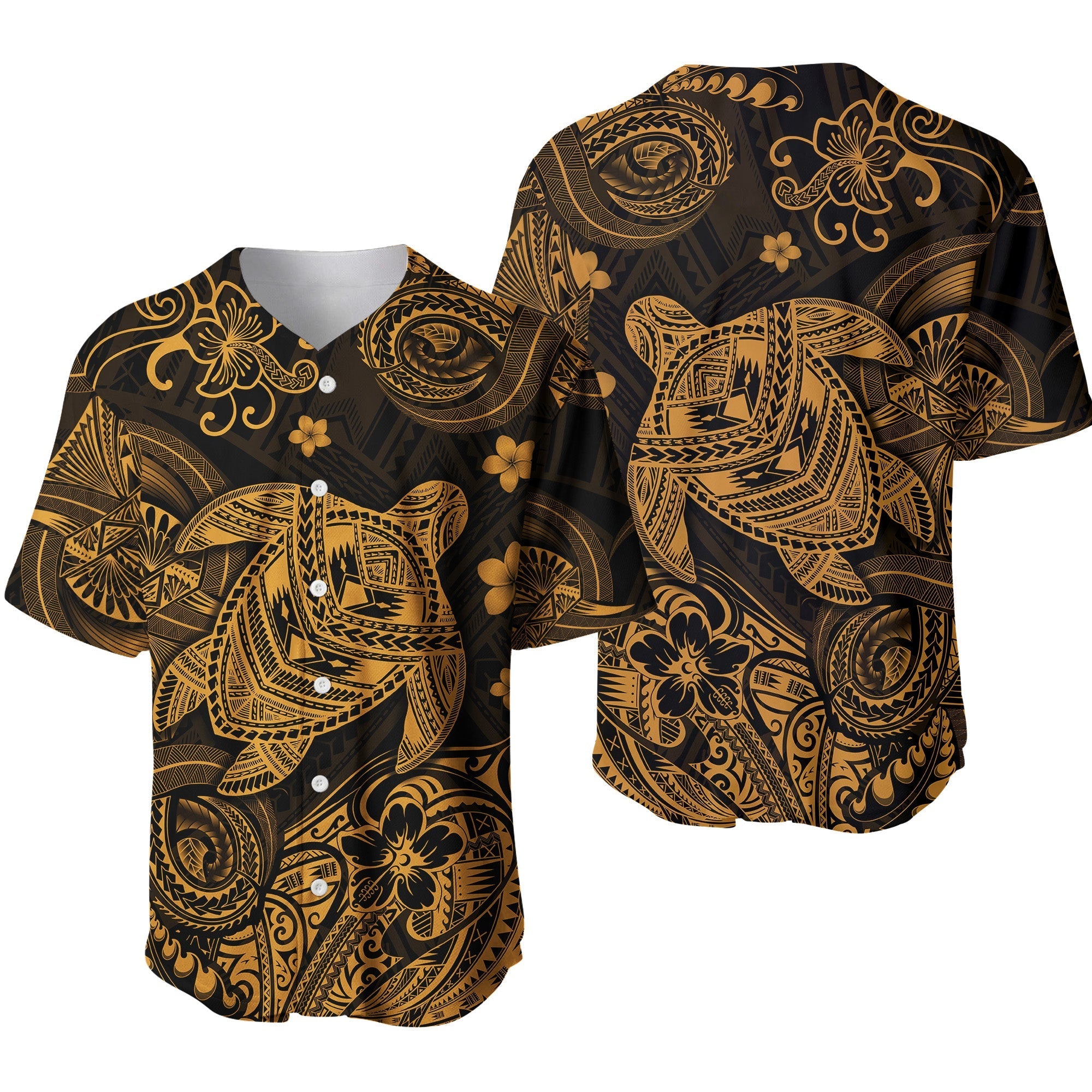 Hawaii Turtle Polynesian Baseball Jersey Plumeria Flower Unique Style - Gold LT8 - Wonder Print Shop