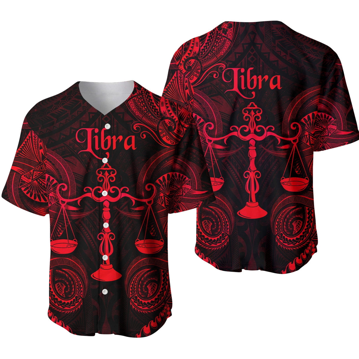 Libra Zodiac Polynesian Baseball Jersey Unique Style - Red LT8 - Wonder Print Shop