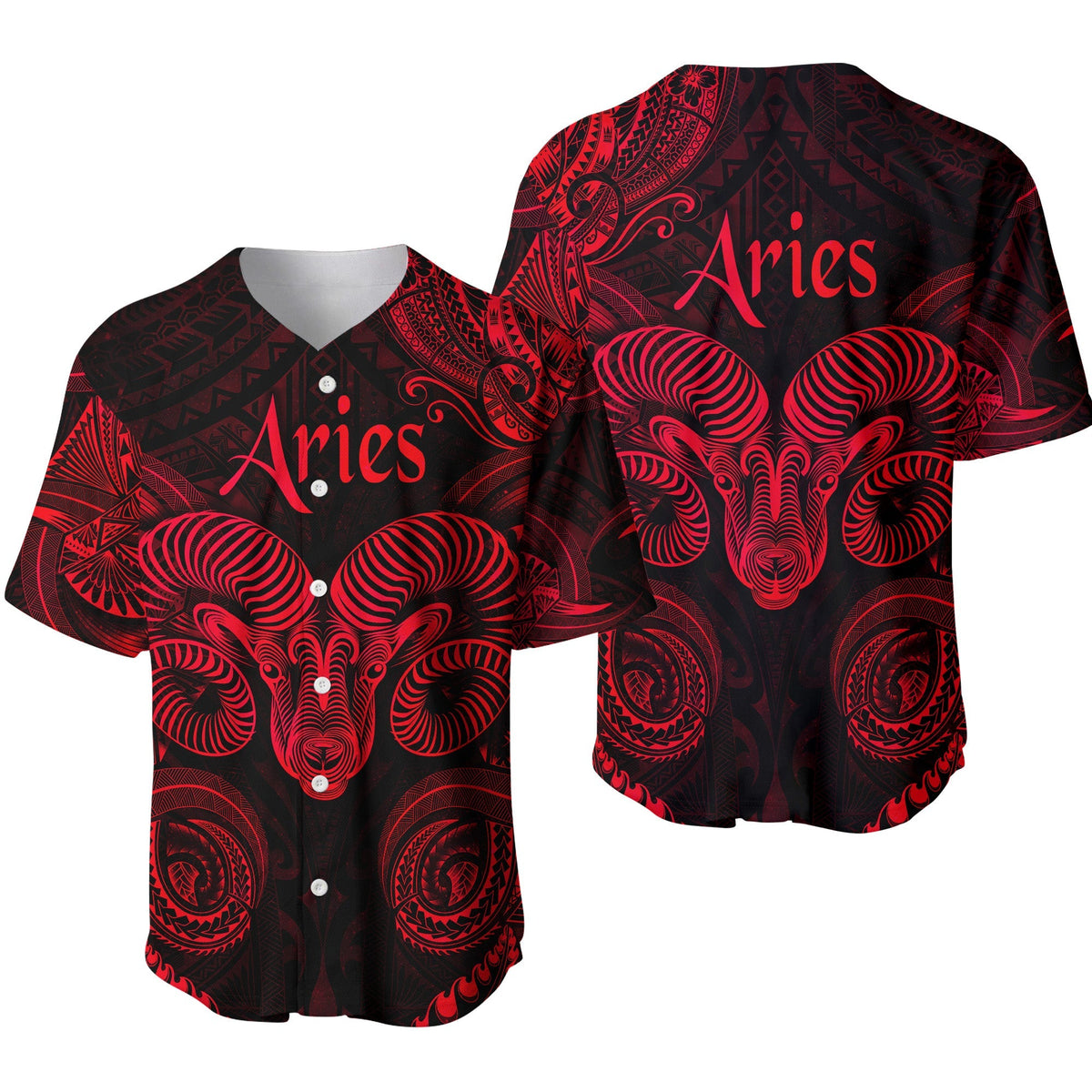 Aries Zodiac Polynesian Baseball Jersey Unique Style - Red LT8 - Wonder Print Shop