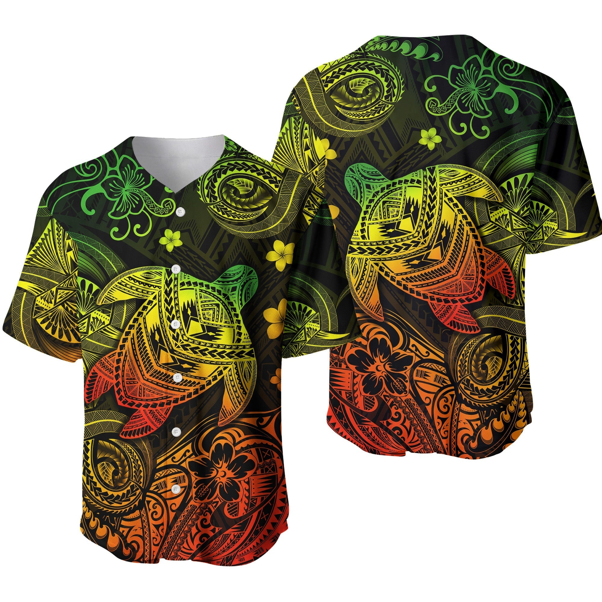 Hawaii Turtle Polynesian Baseball Jersey Plumeria Flower Unique Style - Reggae LT8 - Wonder Print Shop