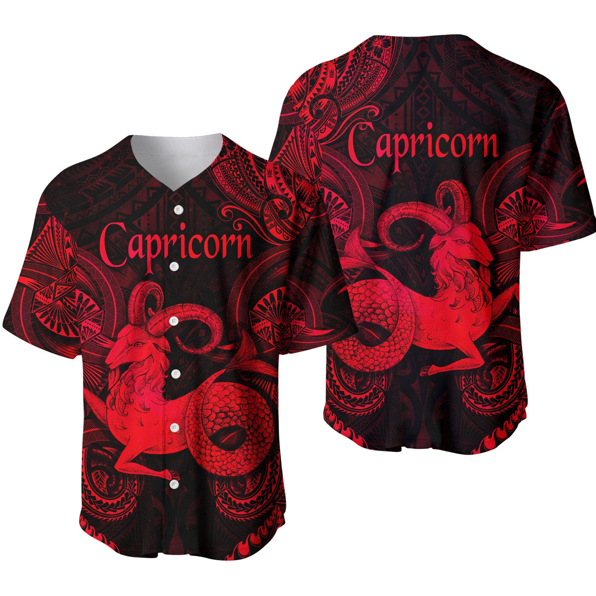 Capricorn Zodiac Polynesian Baseball Jersey Unique Style - Red LT8 - Wonder Print Shop