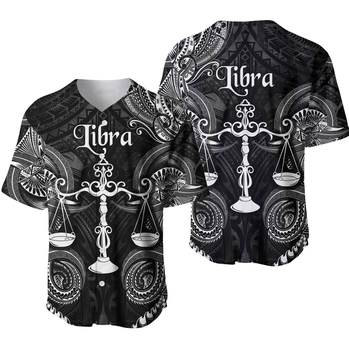 Libra Zodiac Polynesian Baseball Jersey Unique Style - Black LT8 - Wonder Print Shop