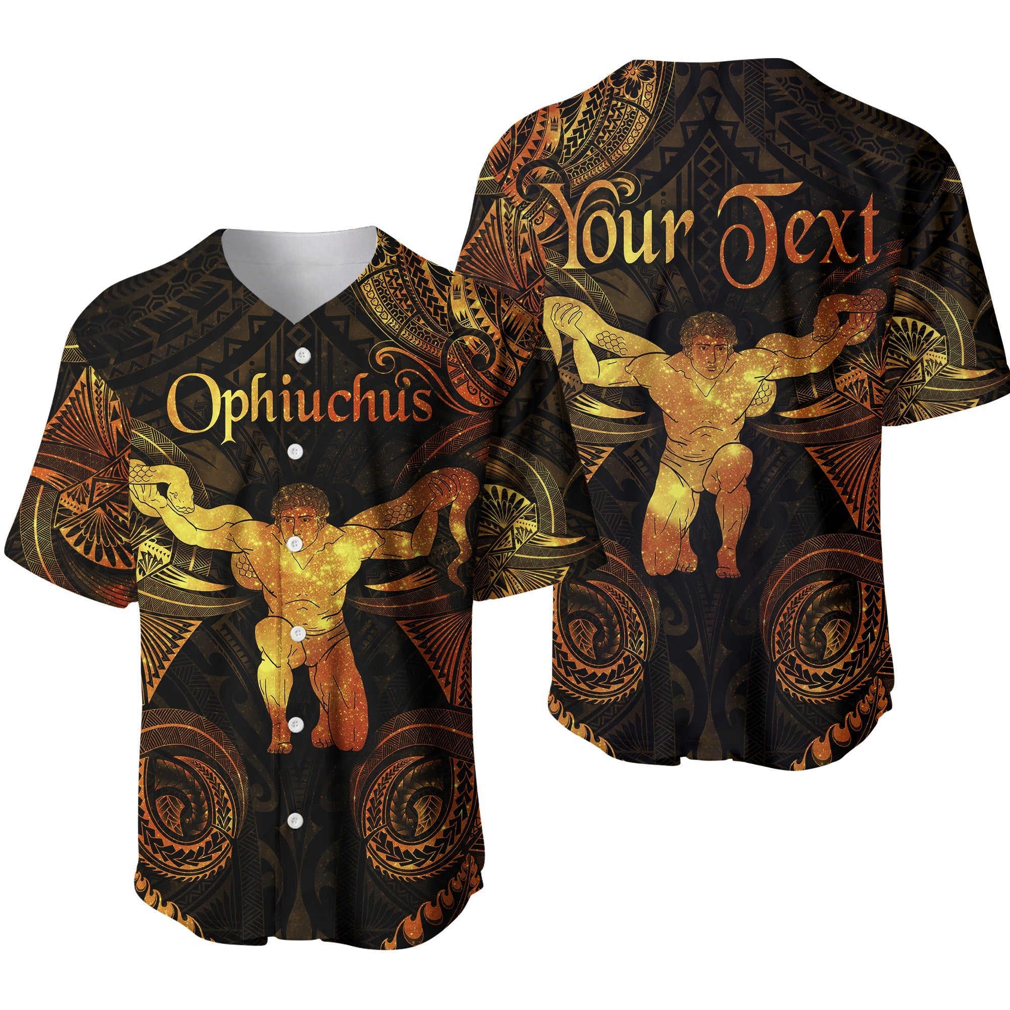 (Custom Personalised) Ophiuchus Zodiac Polynesian Baseball Jersey Unique Style - Gold LT8 - Wonder Print Shop