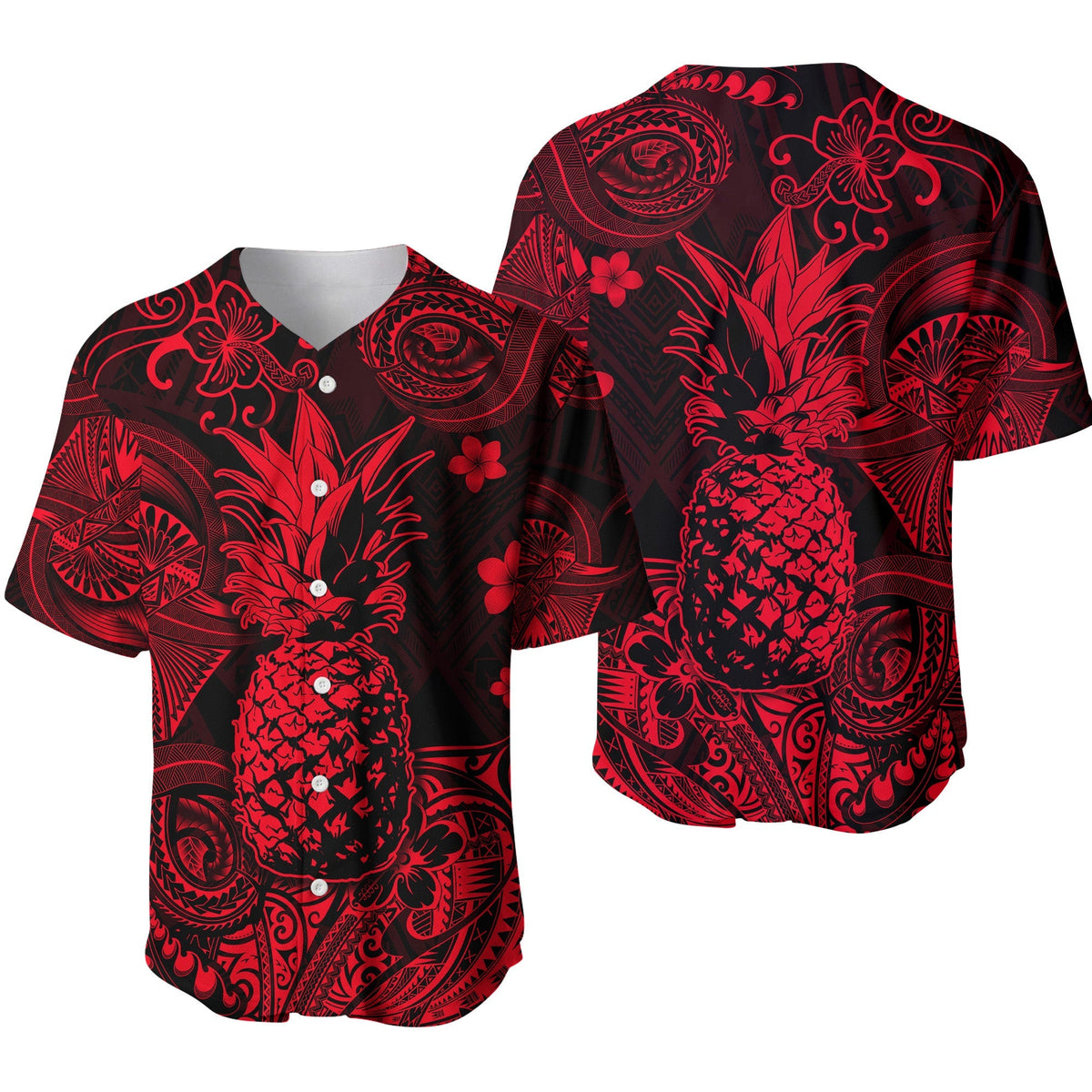 Hawaii Pineapple Polynesian Baseball Jersey Unique Style - Red LT8 - Wonder Print Shop