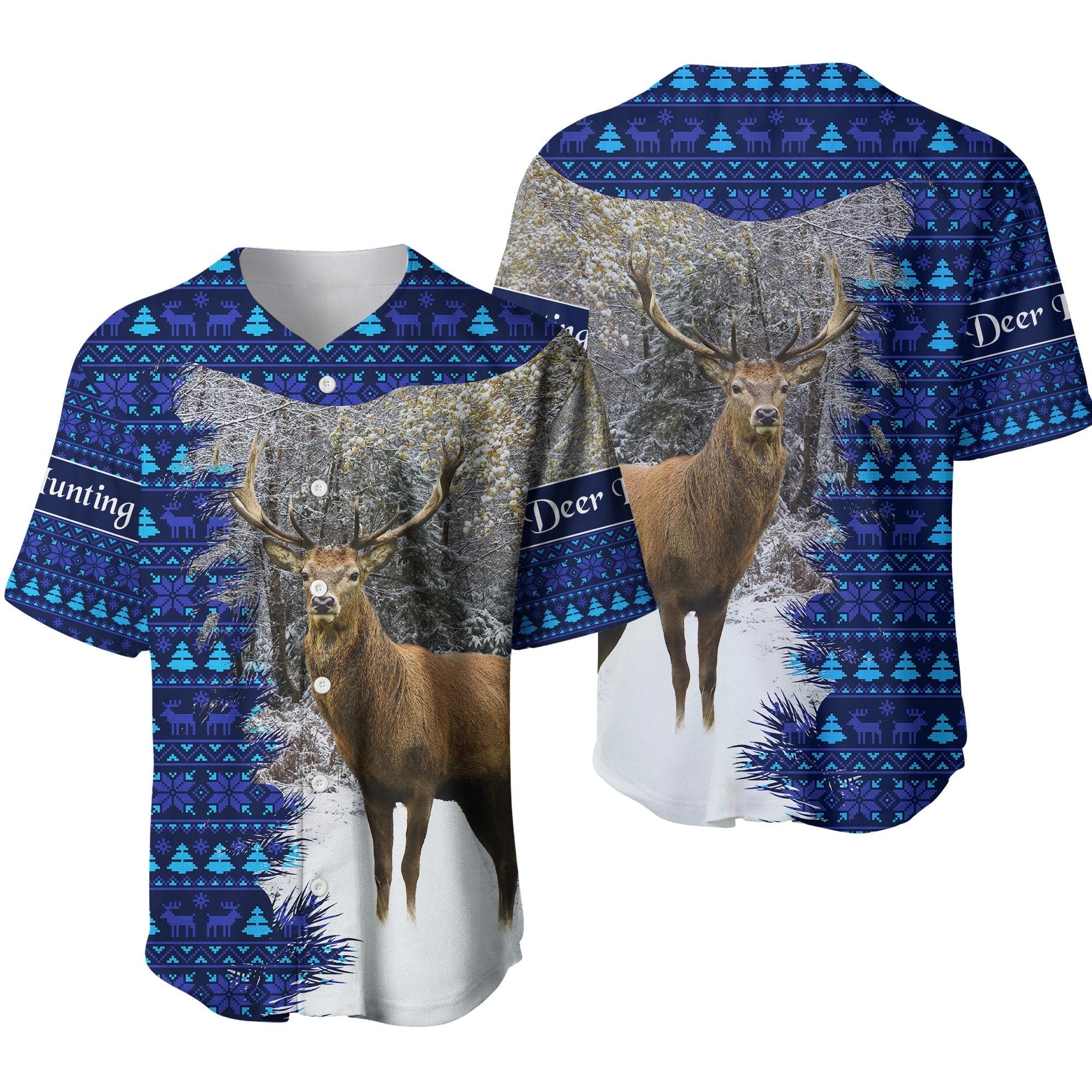 Dear Hunting Christmas Baseball Jersey - Navy LT8 - Wonder Print Shop