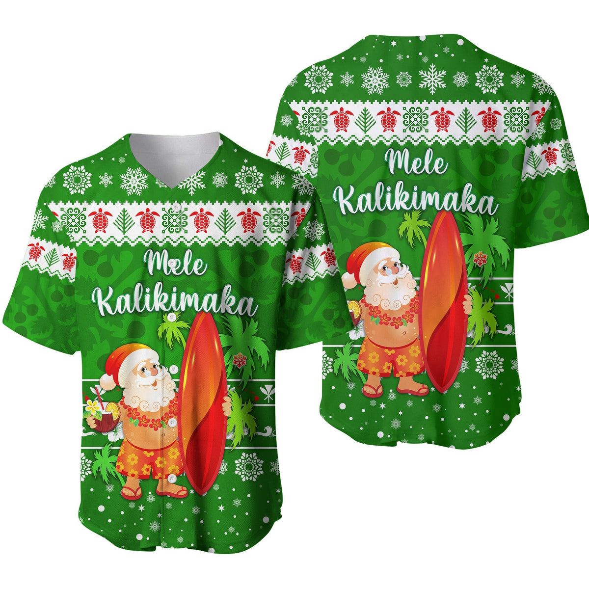 Hawaii Christmas Baseball Jersey Santa Claus Surfing Simple Style - Green LT8 - Wonder Print Shop