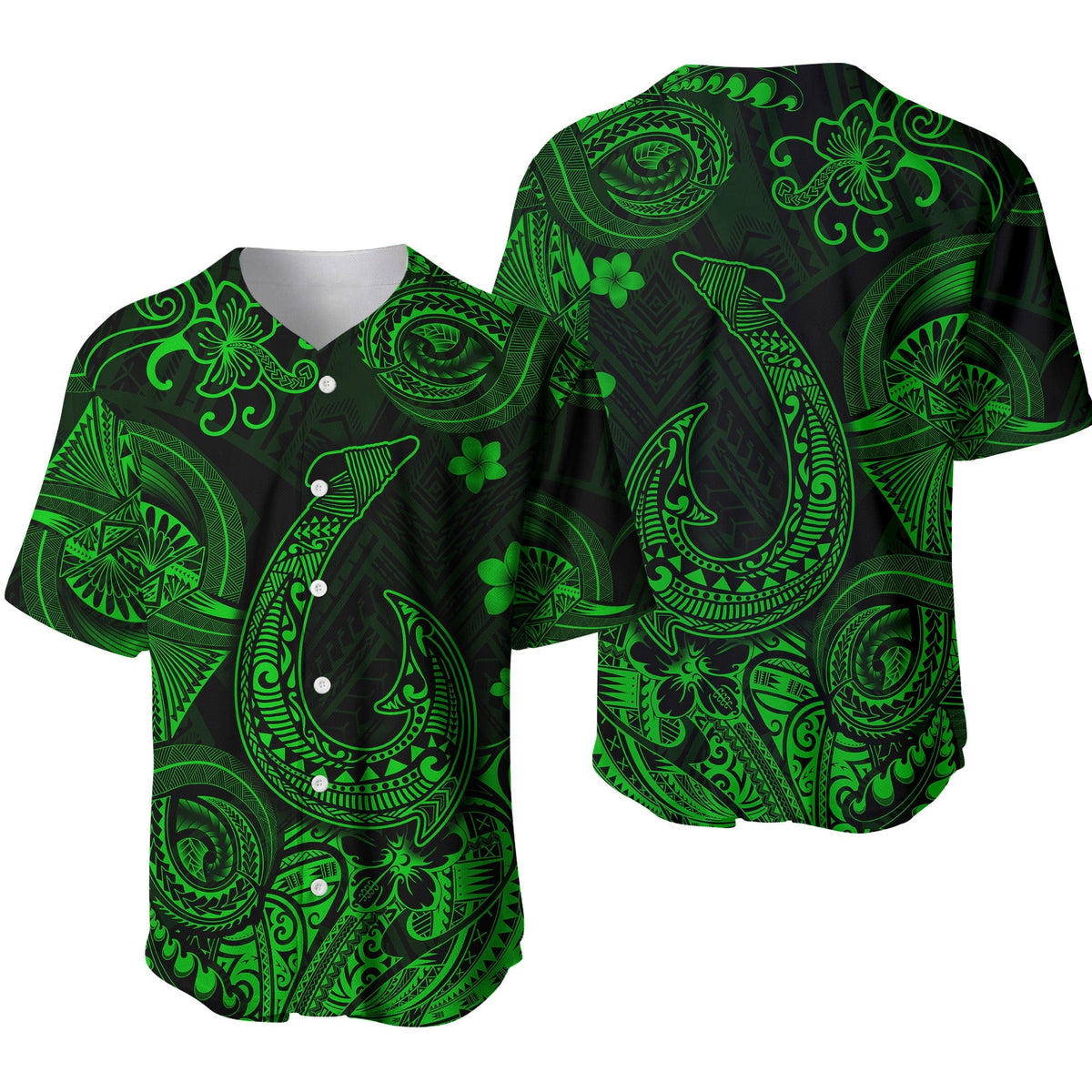 Hawaii Fish Hook Polynesian Baseball Jersey Unique Style - Green LT8 - Wonder Print Shop