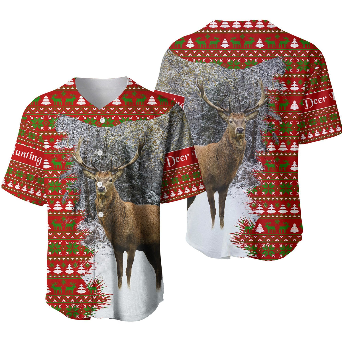 Dear Hunting Christmas Baseball Jersey - Red Vibes LT8 - Wonder Print Shop