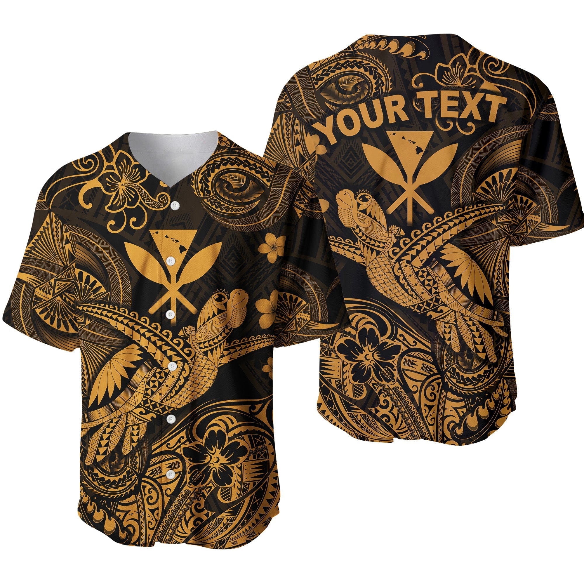 (Custom Personalised) Hawaii Turtle Map Polynesian Baseball Jersey Kanaka Maoli Unique Style - Gold LT8 - Wonder Print Shop