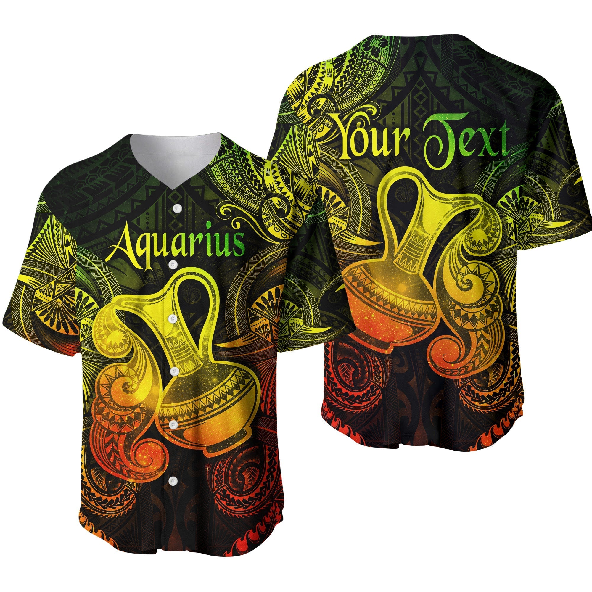 (Custom Personalised) Aquarius Zodiac Polynesian Baseball Jersey Unique Style - Reggae LT8 - Wonder Print Shop