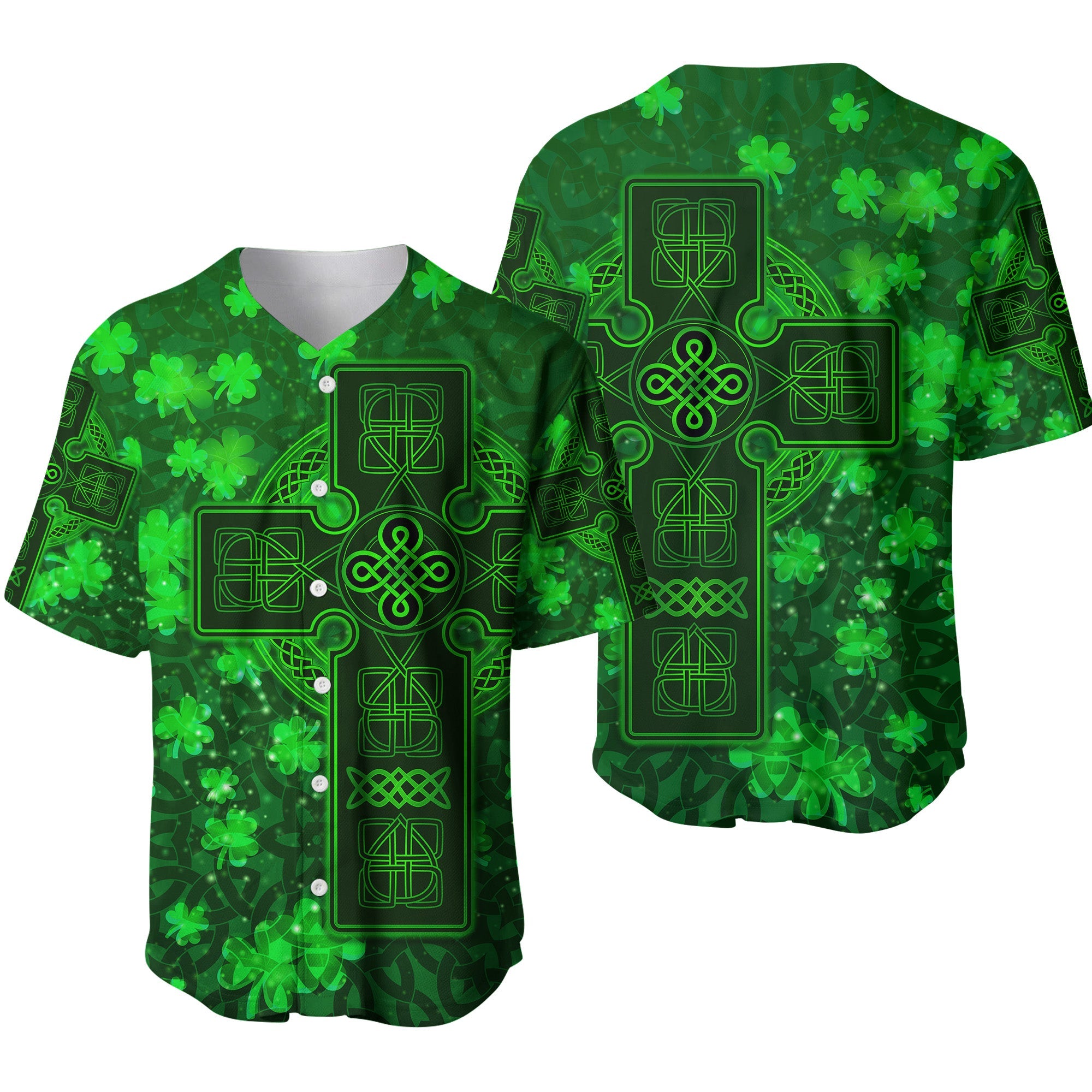 Celtic Cross Baseball Jersey With Shamrock Simple Style LT8 - Wonder Print Shop