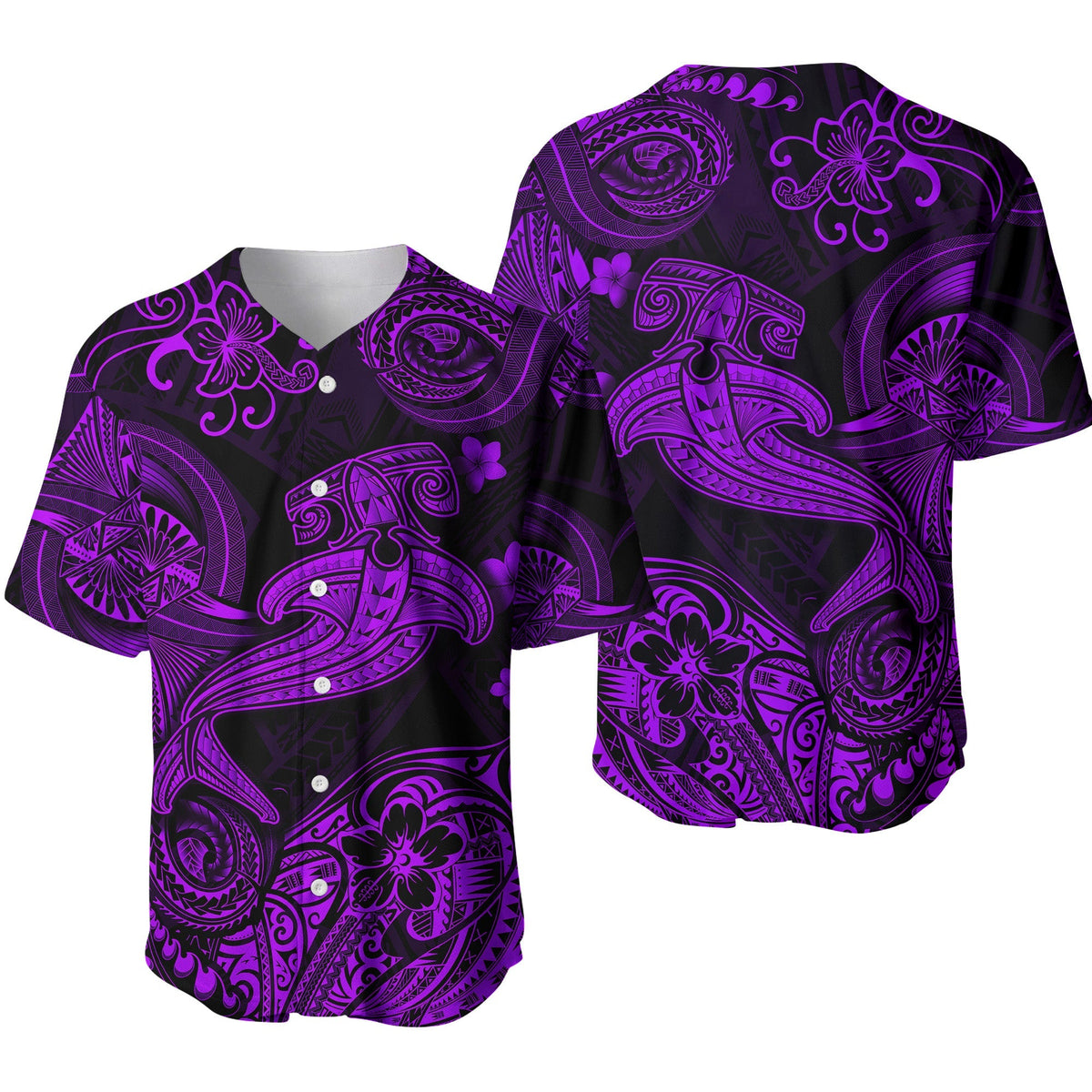 Hawaii Hammer Shark Polynesian Baseball Jersey Unique Style - Purple LT8 - Wonder Print Shop