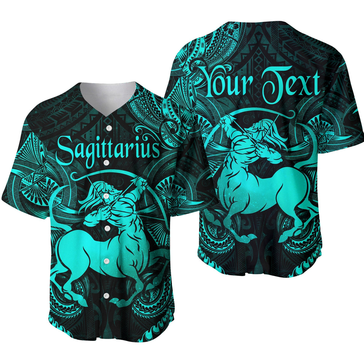 Custom Personalised Sagittarius Zodiac Polynesian Baseball Jersey Unique Style - Turquoise LT8 - Wonder Print Shop