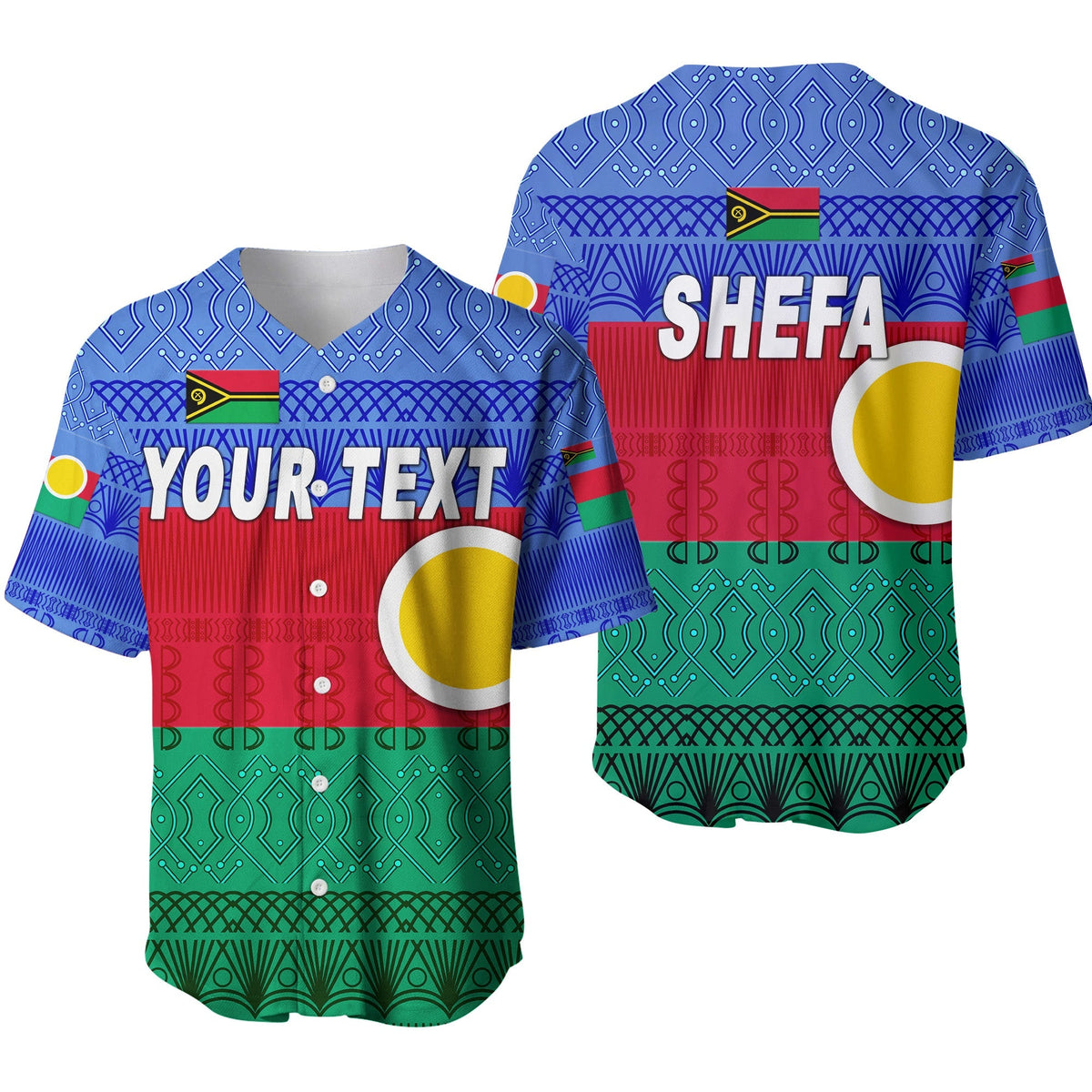 (Custom Personalised) Shefa Province Baseball Jersey Vanuatu Pattern Traditional Style LT8 - Wonder Print Shop