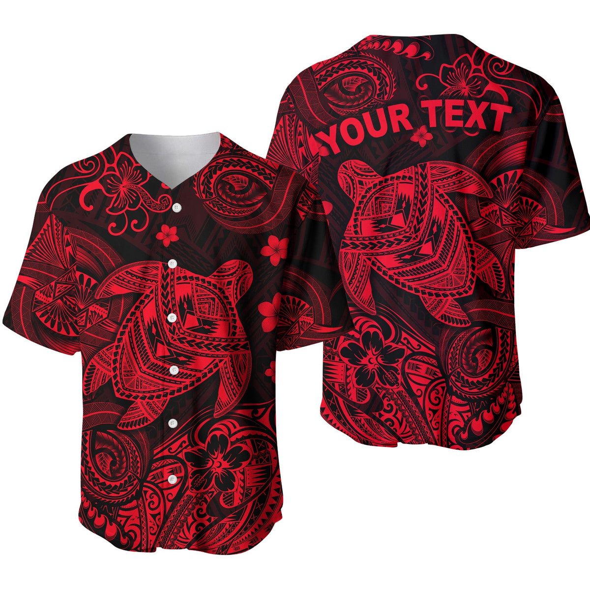 (Custom Personalised) Hawaii Turtle Polynesian Baseball Jersey Plumeria Flower Unique Style - Red LT8 - Wonder Print Shop