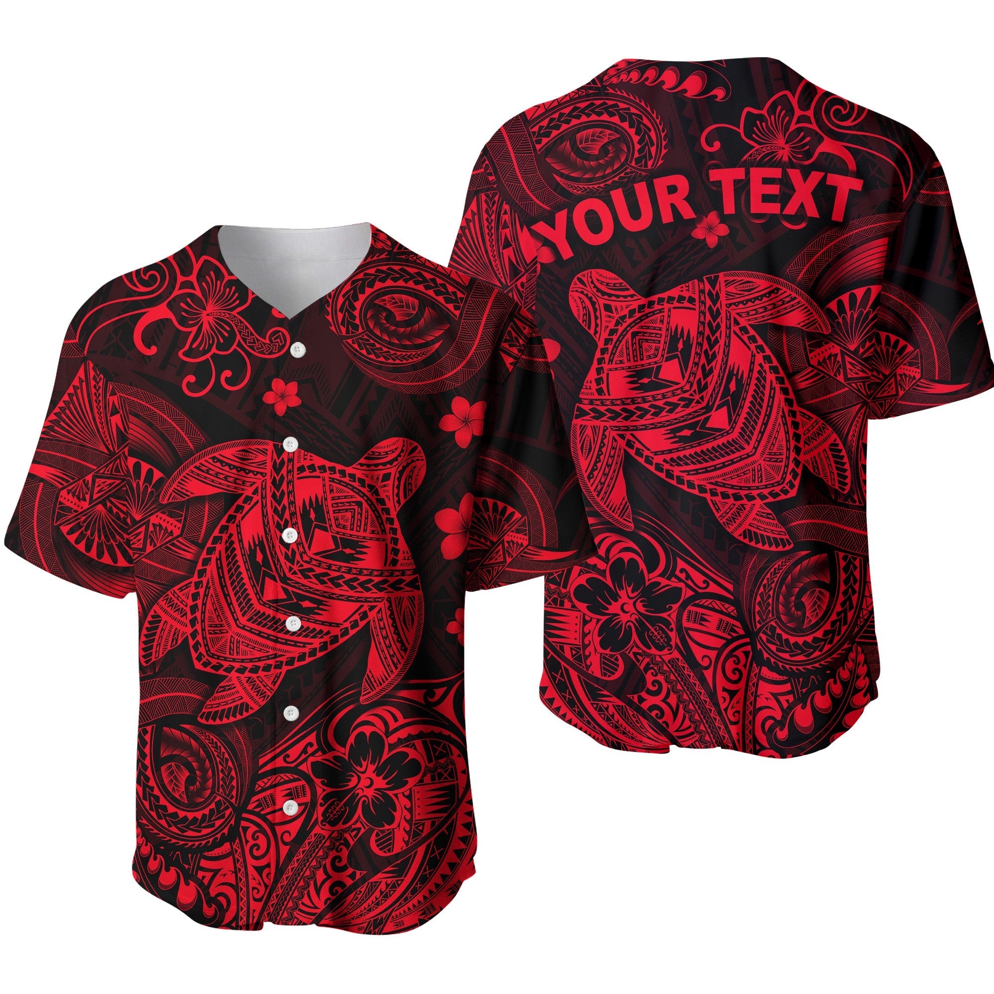 custom-personalised-hawaii-turtle-polynesian-baseball-jersey-plumeria-flower-unique-style-red