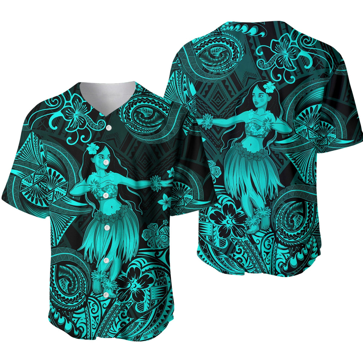 Hawaii Hula Girl Polynesian Baseball Jersey Unique Style - Turquoise LT8 - Wonder Print Shop