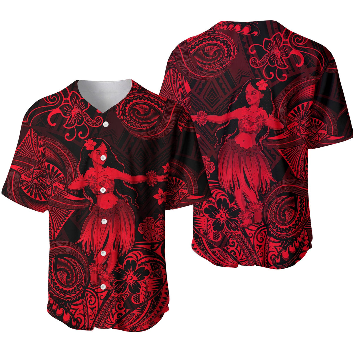 Hawaii Hula Girl Polynesian Baseball Jersey Unique Style - Red LT8 - Wonder Print Shop