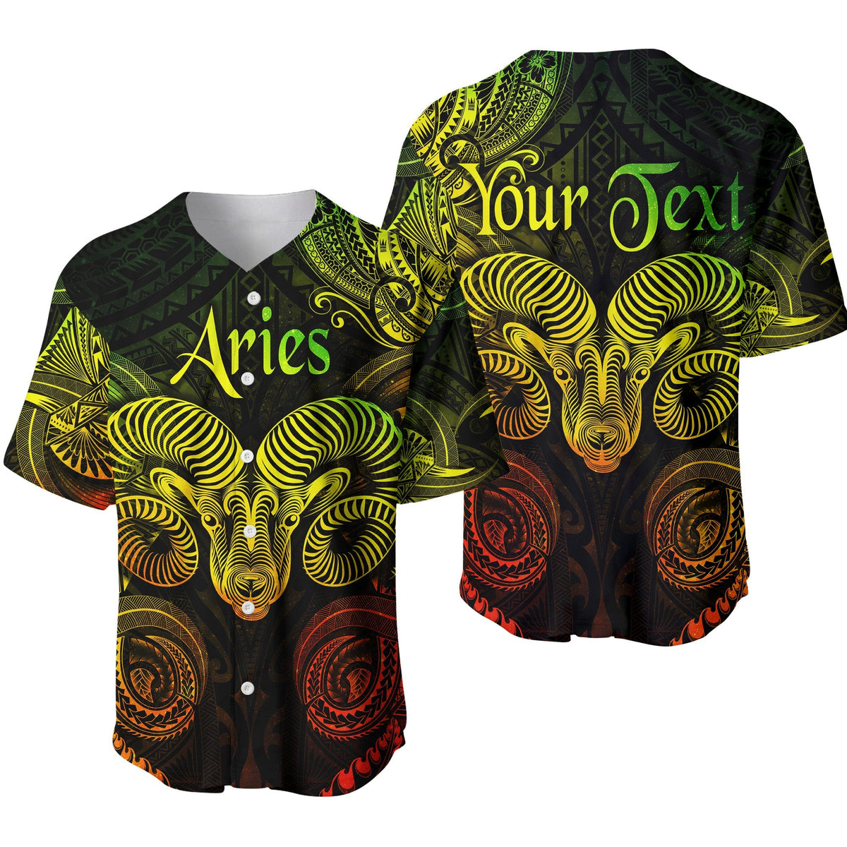 (Custom Personalised) Aries Zodiac Polynesian Baseball Jersey Unique Style - Reggae LT8 - Wonder Print Shop
