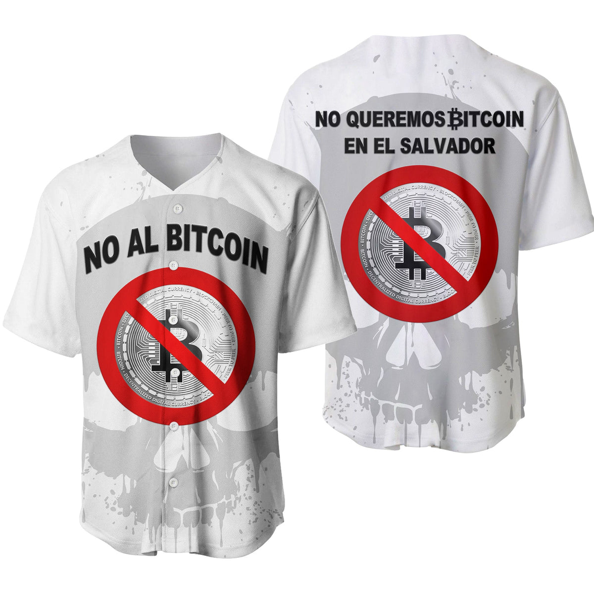 El Salvador Baseball Jersey No Al Bitcoin Skull Style - White LT8 - Wonder Print Shop