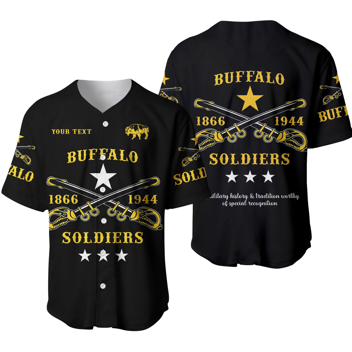 (Custom Personalised) Buffalo Soldiers Baseball Jersey African American Military Simple Style - Black LT8 - Wonder Print Shop