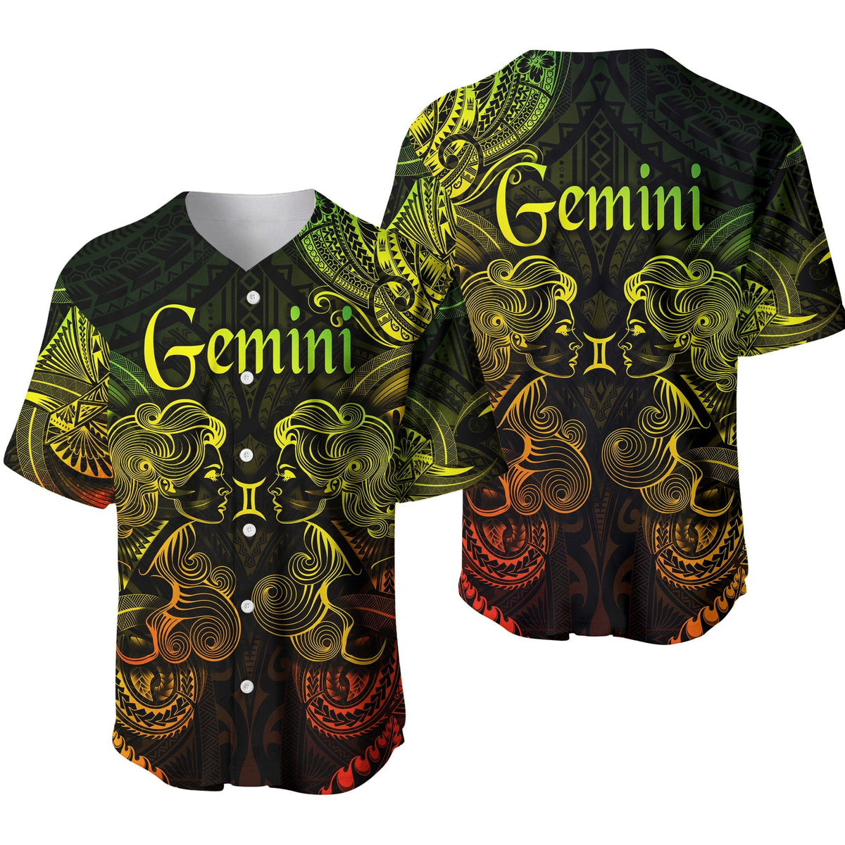 Gemini Zodiac Polynesian Baseball Jersey Unique Style - Reggae LT8 - Wonder Print Shop