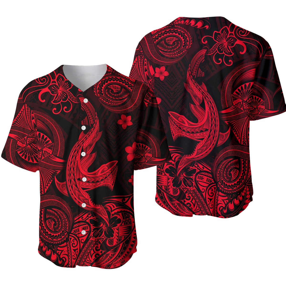 Hawaii Shark Angry Polynesian Baseball Jersey Unique Style - Red LT8 - Wonder Print Shop