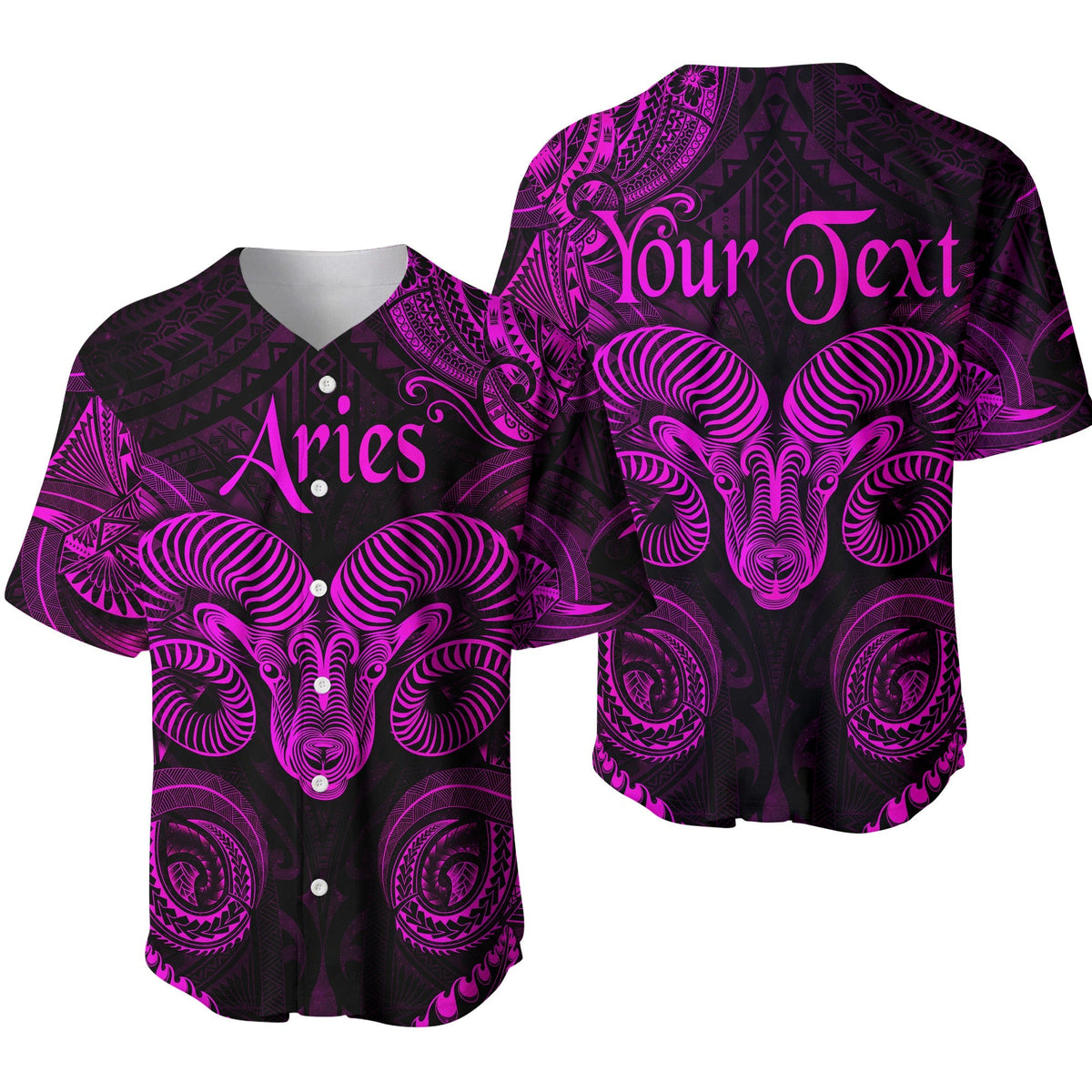 (Custom Personalised) Aries Zodiac Polynesian Baseball Jersey Unique Style - Pink LT8 - Wonder Print Shop