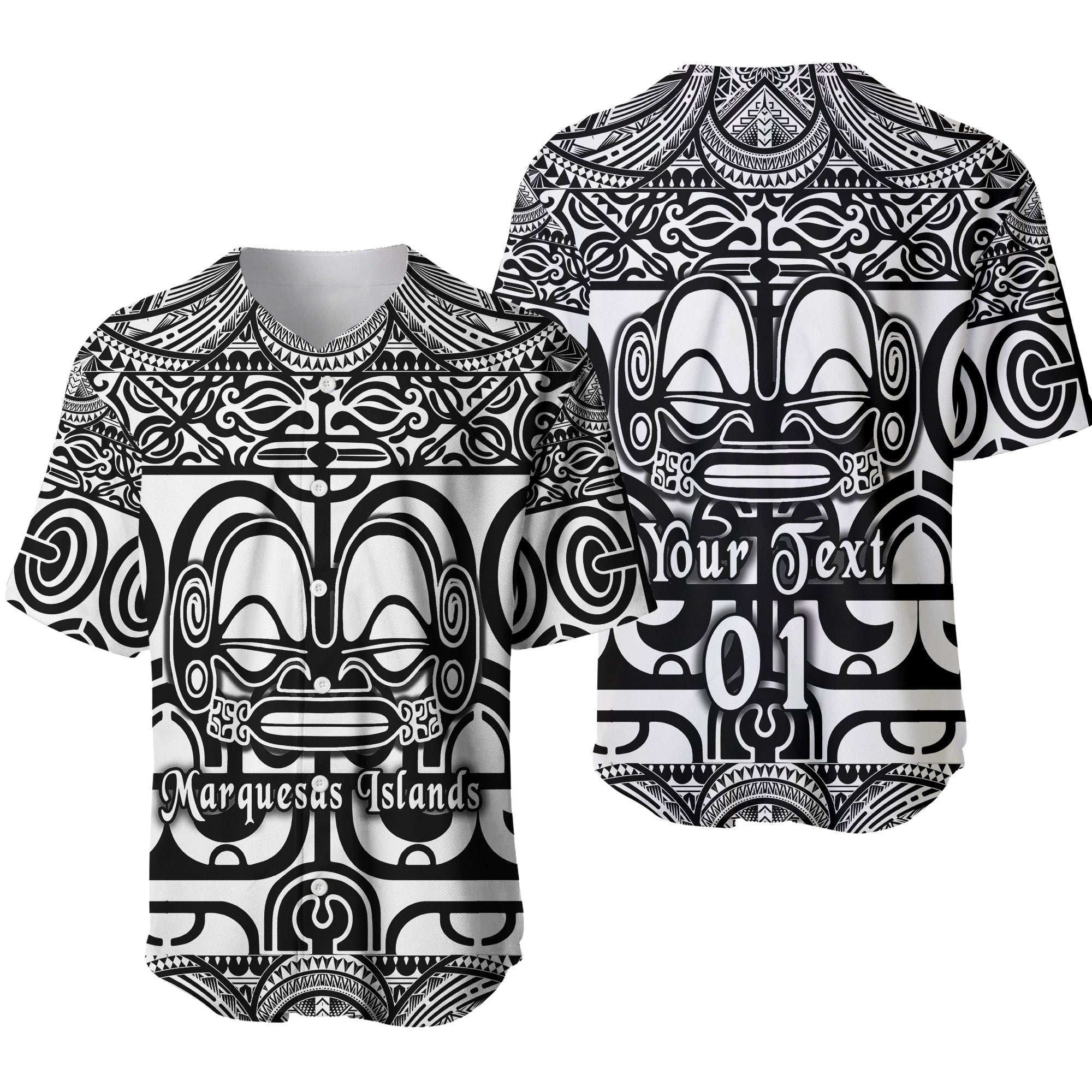 (Custom Personalised) Marquesas Islands Baseball Jersey Marquesan Tattoo Simple Style - Black LT8 - Wonder Print Shop