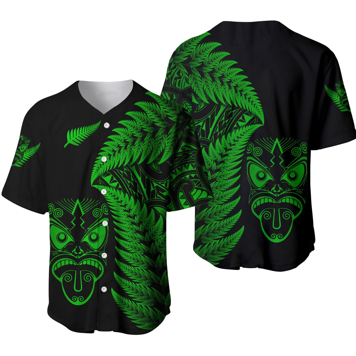 New Zealand Haka Rugby Maori Baseball Jersey Silver Fern Vibes Green LT8 - Wonder Print Shop