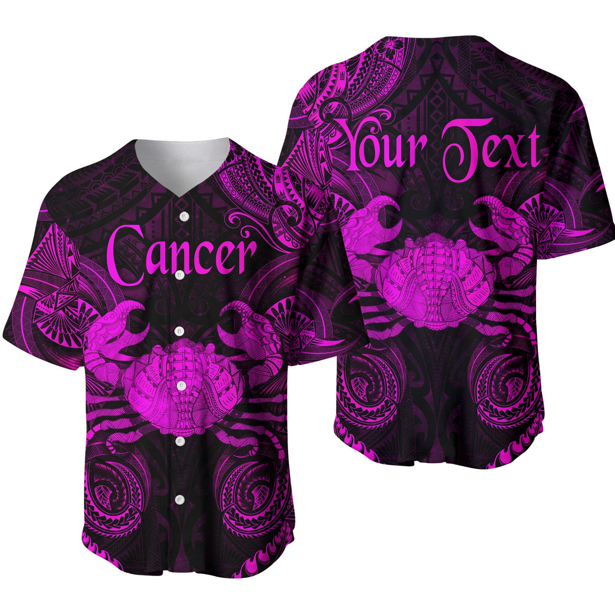 (Custom Personalised) Cancer Zodiac Polynesian Baseball Jersey Unique Style - Pink LT8 - Wonder Print Shop