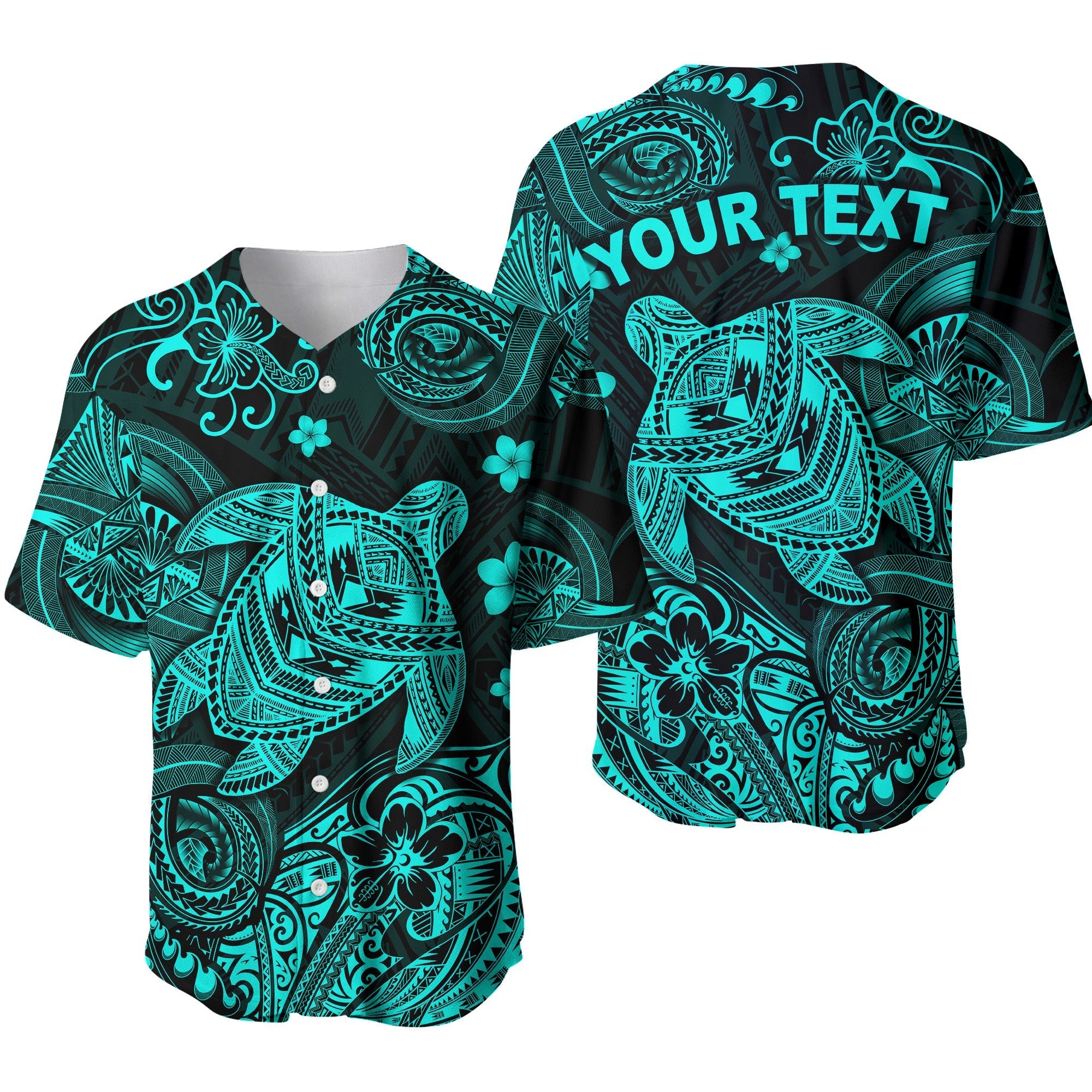 (Custom Personalised) Hawaii Turtle Polynesian Baseball Jersey Plumeria Flower Unique Style - Turquoise LT8 - Wonder Print Shop