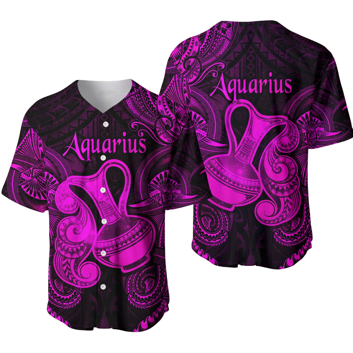 Aquarius Zodiac Polynesian Baseball Jersey Unique Style - Pink LT8 - Wonder Print Shop