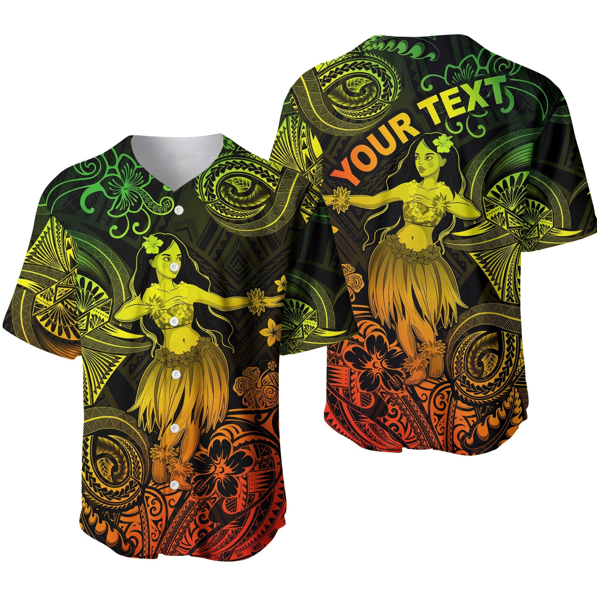 (Custom Personalised) Hawaii Hula Girl Polynesian Baseball Jersey Unique Style - Reggae LT8 - Wonder Print Shop