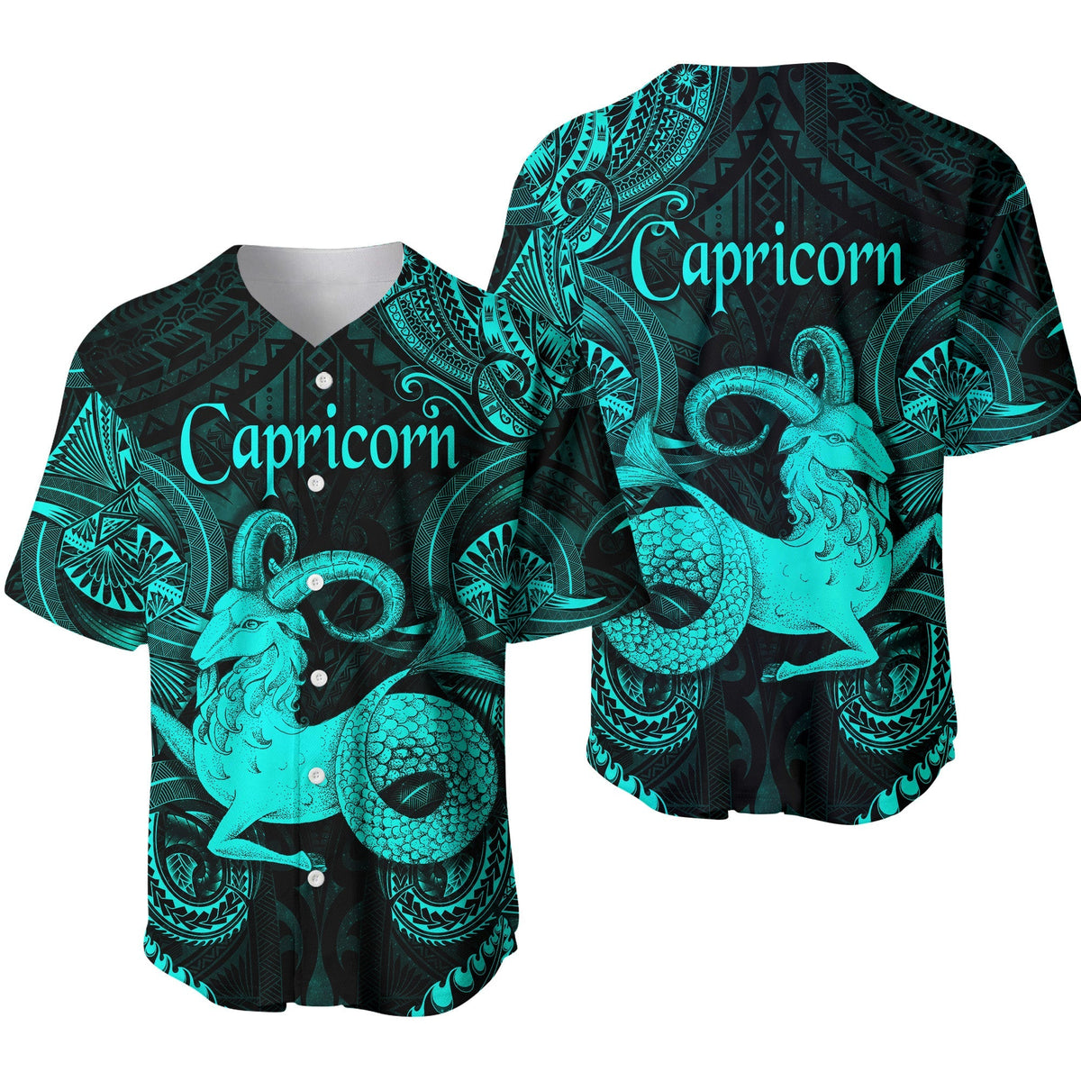 Capricorn Zodiac Polynesian Baseball Jersey Unique Style - Turquoise LT8 - Wonder Print Shop