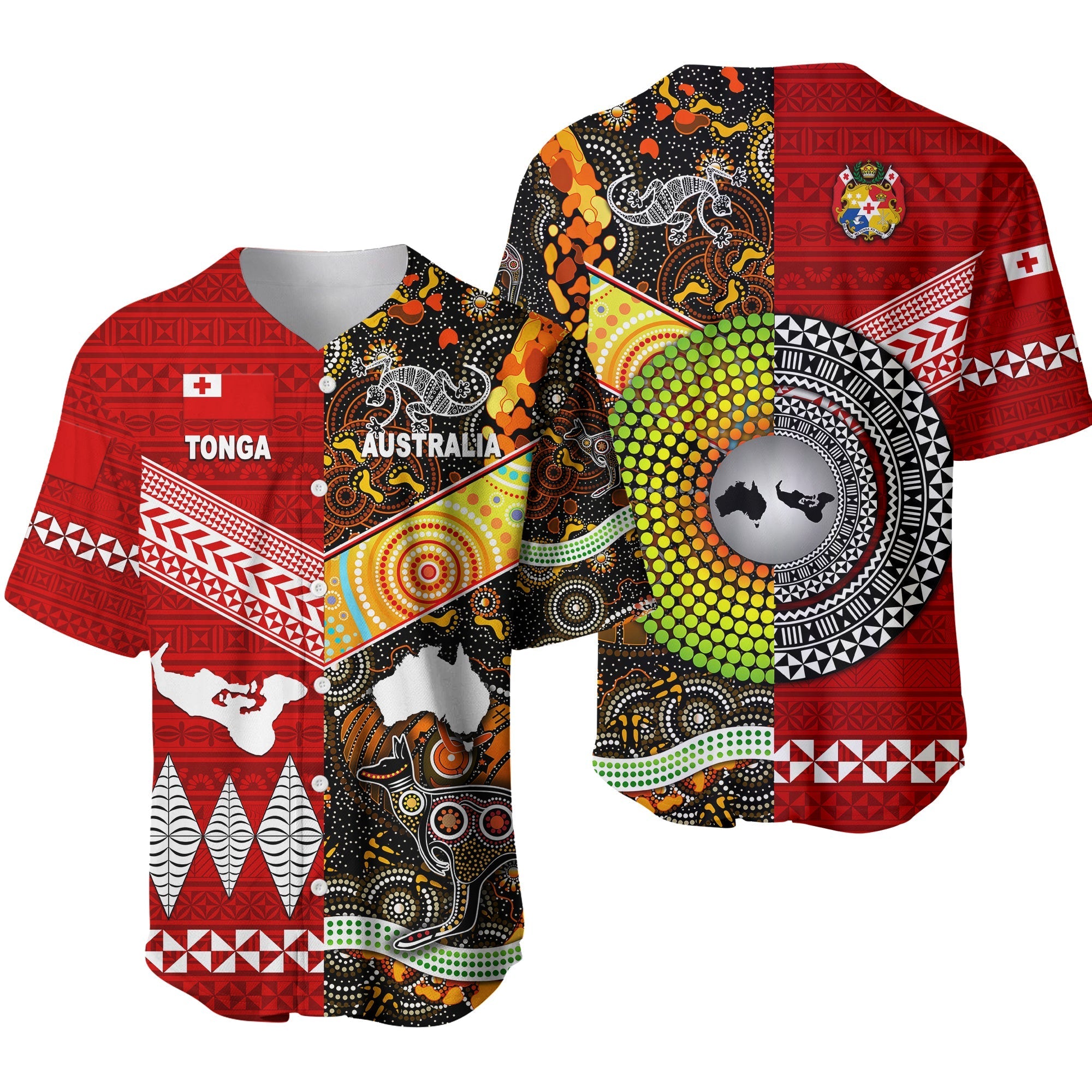 Tonga Ngatu and Australia Aboriginal Baseball Jersey Together LT8 - Wonder Print Shop