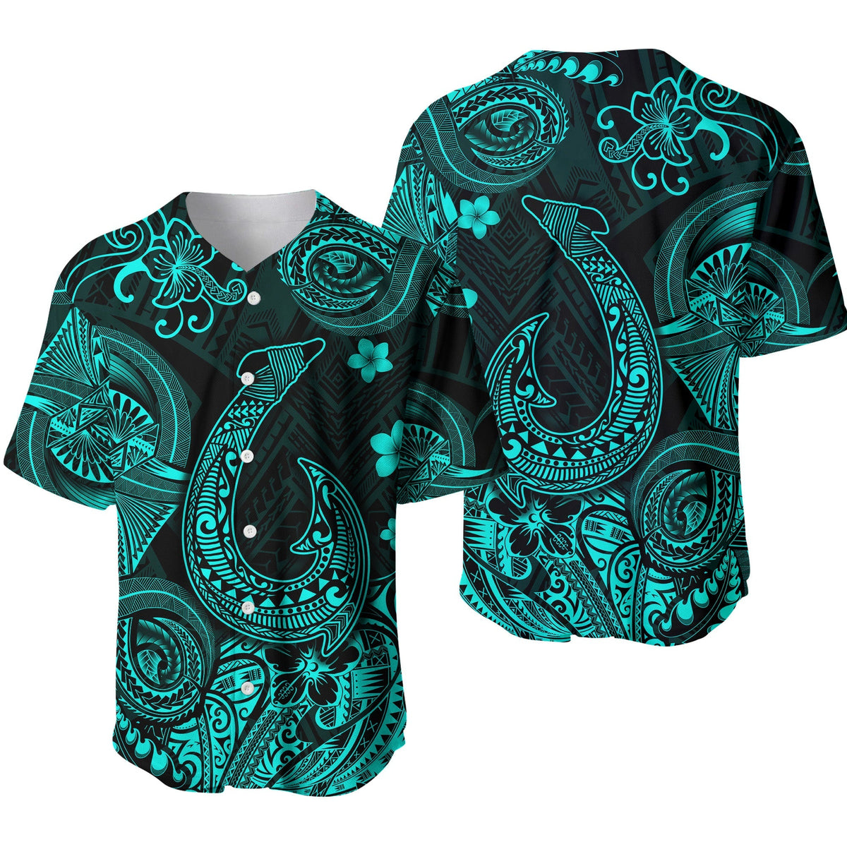 Hawaii Fish Hook Polynesian Baseball Jersey Unique Style - Turquoise LT8 - Wonder Print Shop