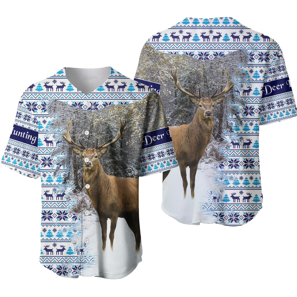 Dear Hunting Christmas Baseball Jersey - White LT8 - Wonder Print Shop