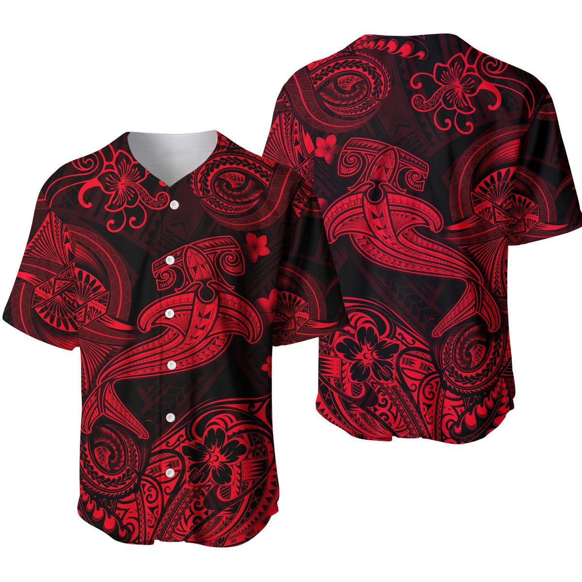 Hawaii Hammer Shark Polynesian Baseball Jersey Unique Style - Red LT8 - Wonder Print Shop