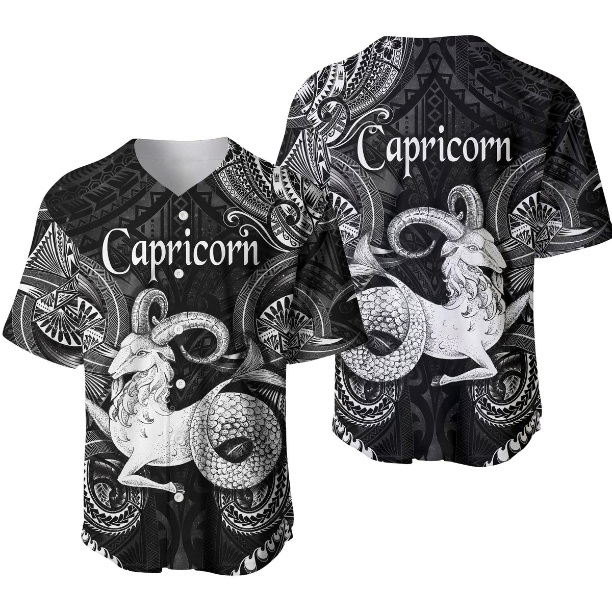 Capricorn Zodiac Polynesian Baseball Jersey Unique Style - Black LT8 - Wonder Print Shop