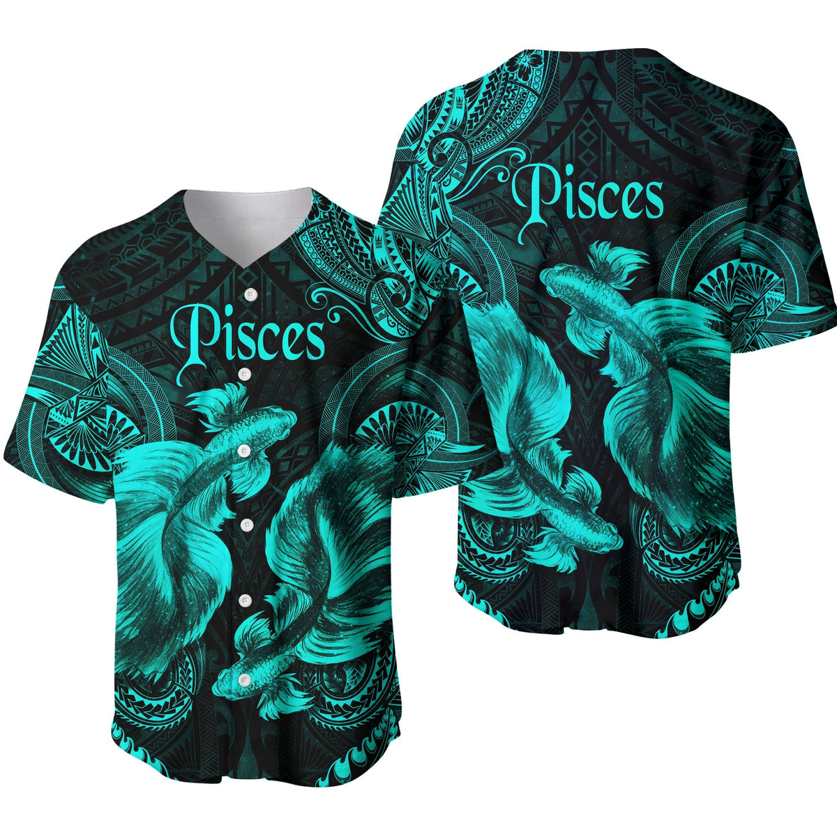 Pisces Zodiac Polynesian Baseball Jersey Unique Style Turquoise LT8 - Wonder Print Shop
