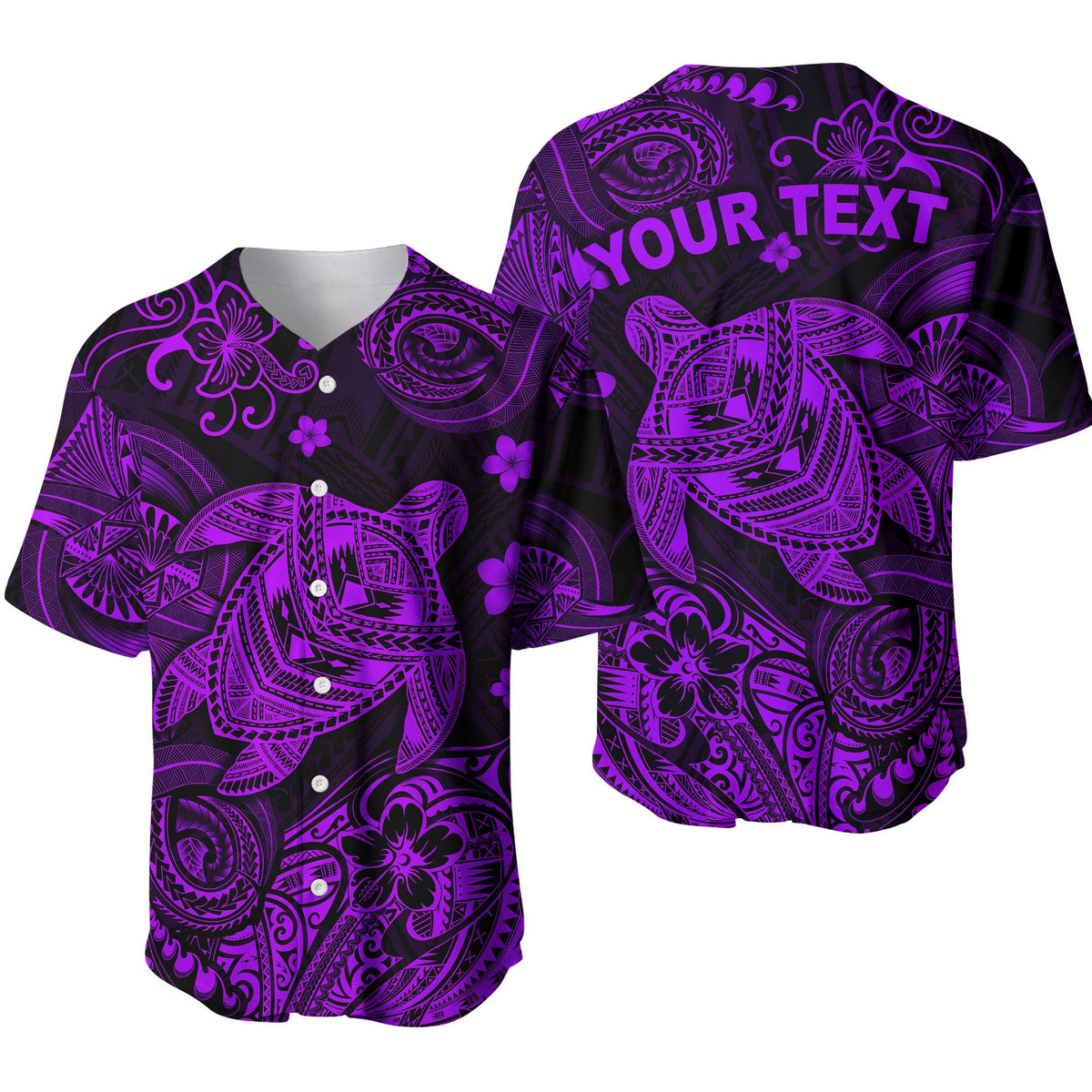 (Custom Personalised) Hawaii Turtle Polynesian Baseball Jersey Plumeria Flower Unique Style - Purple LT8 - Wonder Print Shop