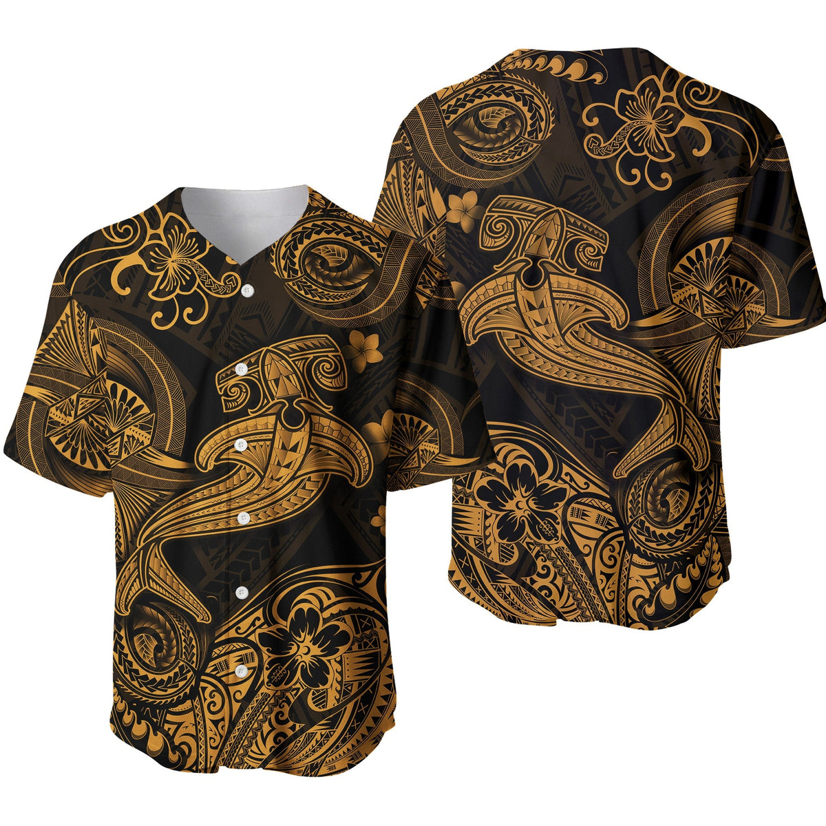 Hawaii Hammer Shark Polynesian Baseball Jersey Unique Style - Gold LT8 - Wonder Print Shop